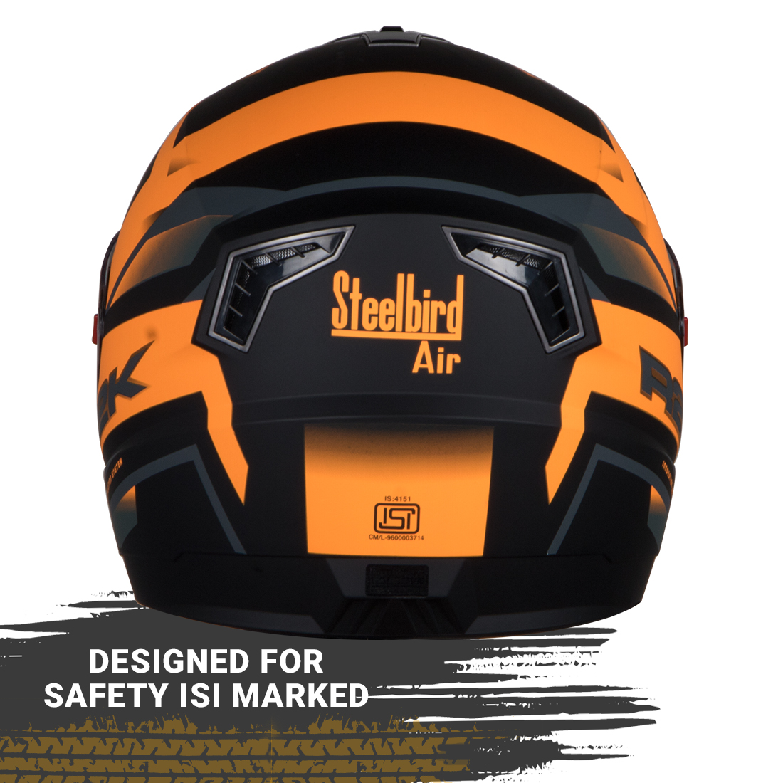 Steelbird SBA-1 R2K ISI Certified Full Face Graphic Helmet (Matt Black Orange With Clear Visor)