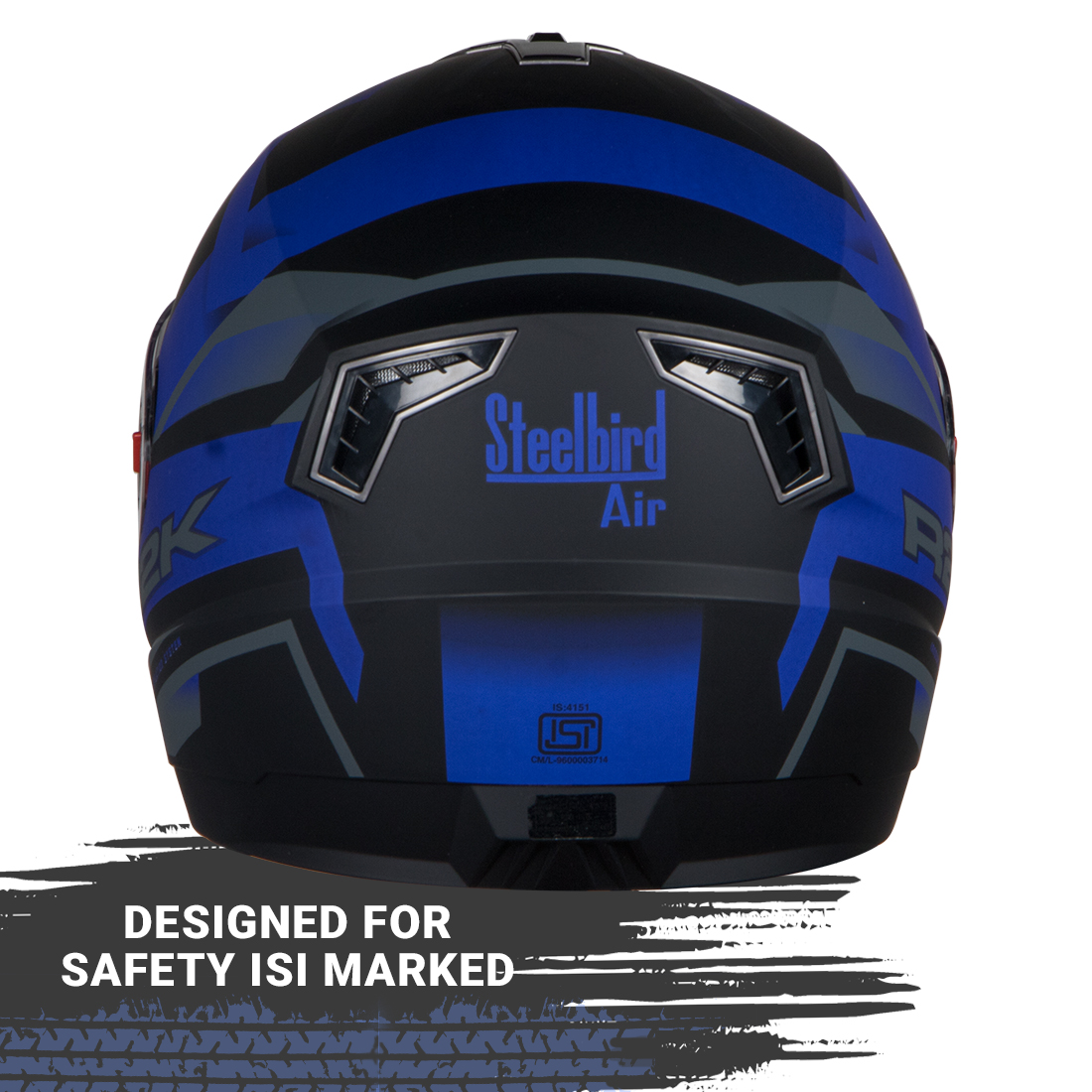 Steelbird SBA-1 R2K ISI Certified Full Face Graphic Helmet (Matt Black Blue With Smoke Visor)