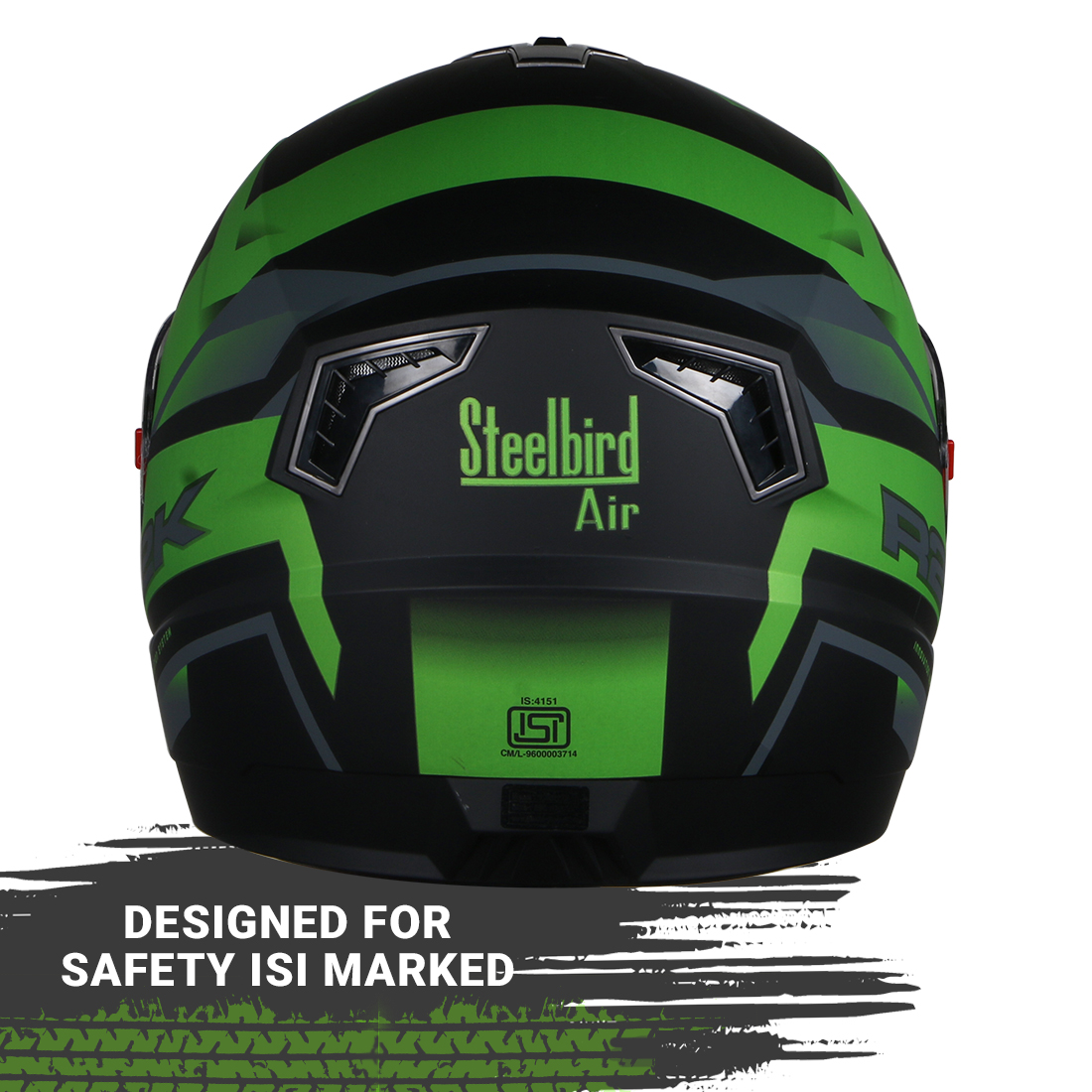 Steelbird SBA-1 R2K ISI Certified Full Face Graphic Helmet (Matt Black Green With Smoke Visor)