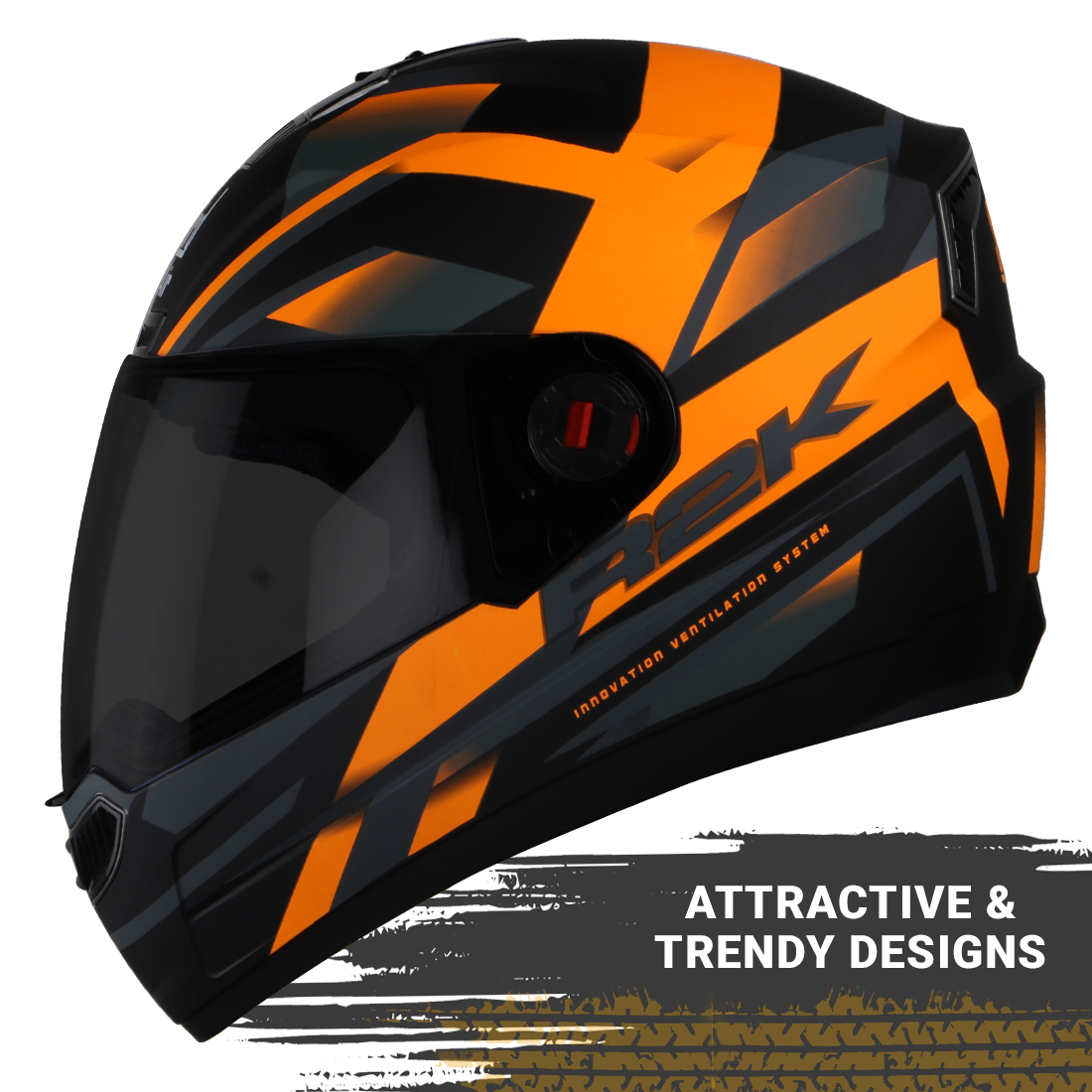 Steelbird SBA-1 R2K ISI Certified Full Face Graphic Helmet (Matt Black Orange With Smoke Visor)