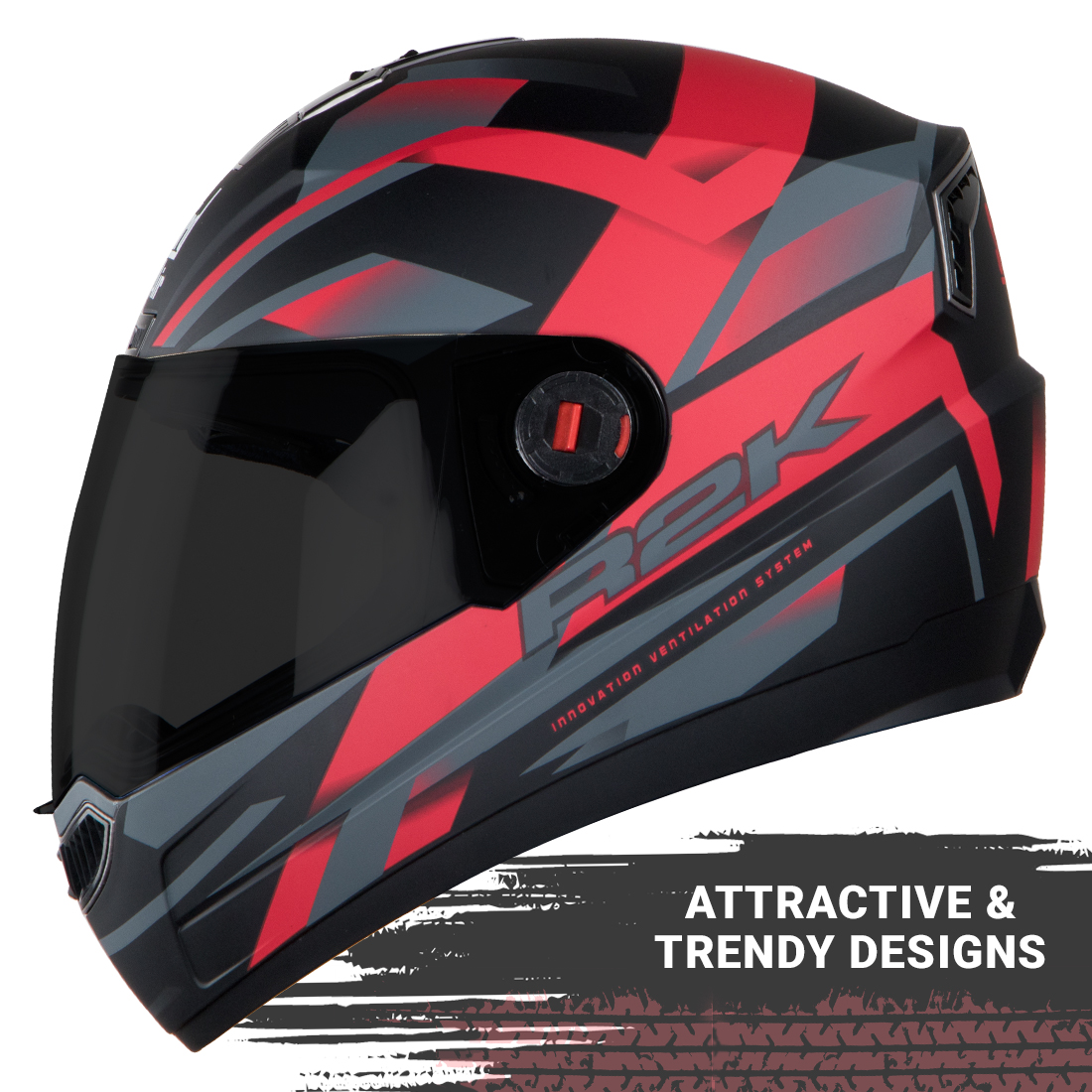 Steelbird SBA-1 R2K ISI Certified Full Face Graphic Helmet (Matt Black Red With Smoke Visor)