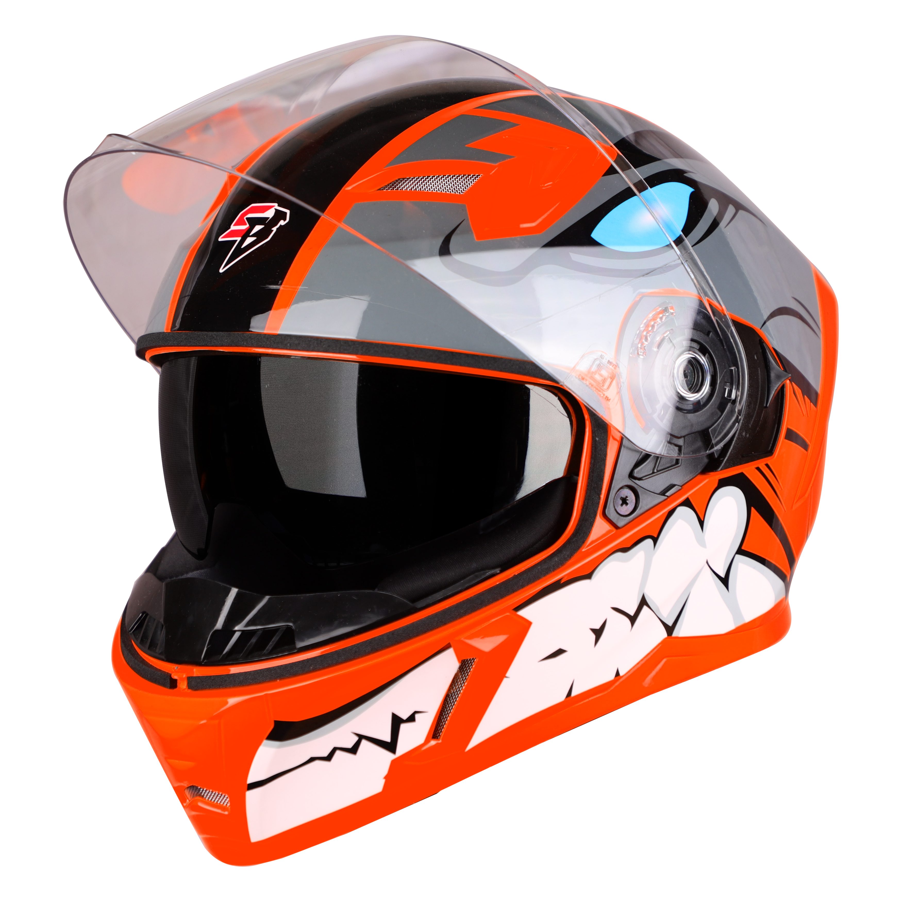 SBA-21 BORN READY GLOSSY FLUO RED WITH LONG CHEEK PAD INTERIOR (WITH INNER SUN SHIELD) 