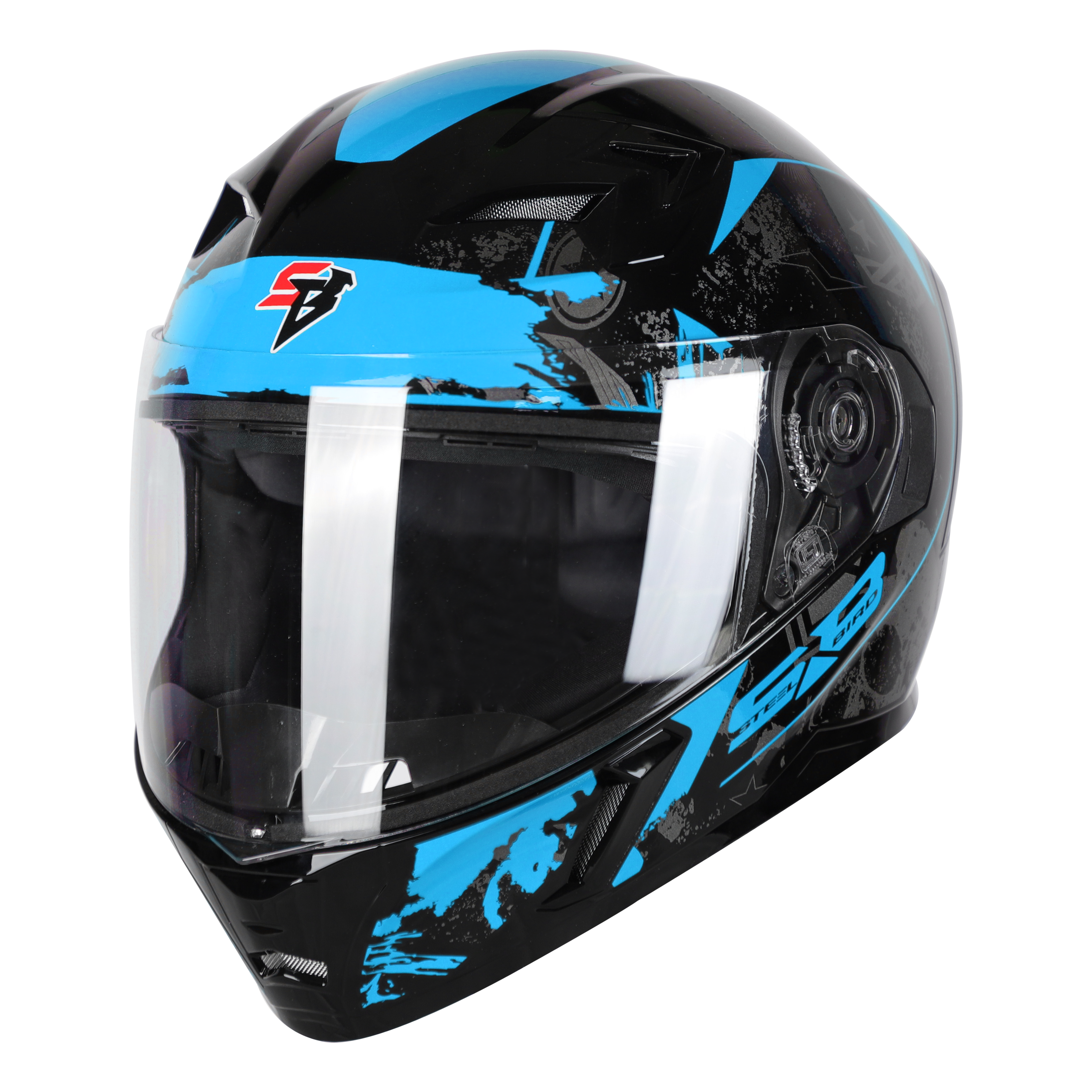 SBA-21 COMBAT GLOSSY BLACK WITH BLUE ( WITH LONG CHEEK PAD INTERIOR)