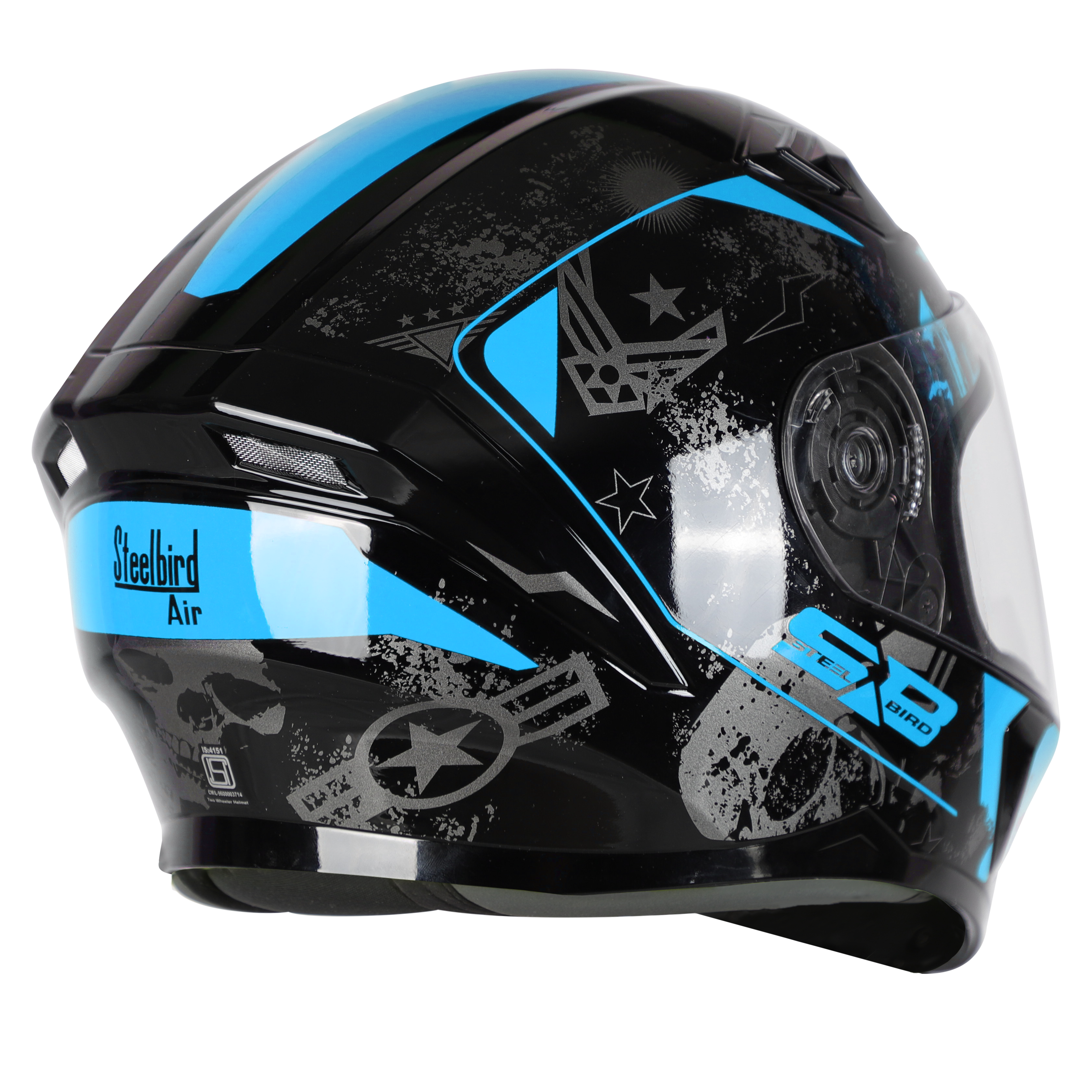 SBA-21 COMBAT GLOSSY BLACK WITH BLUE ( WITH LONG CHEEK PAD INTERIOR)