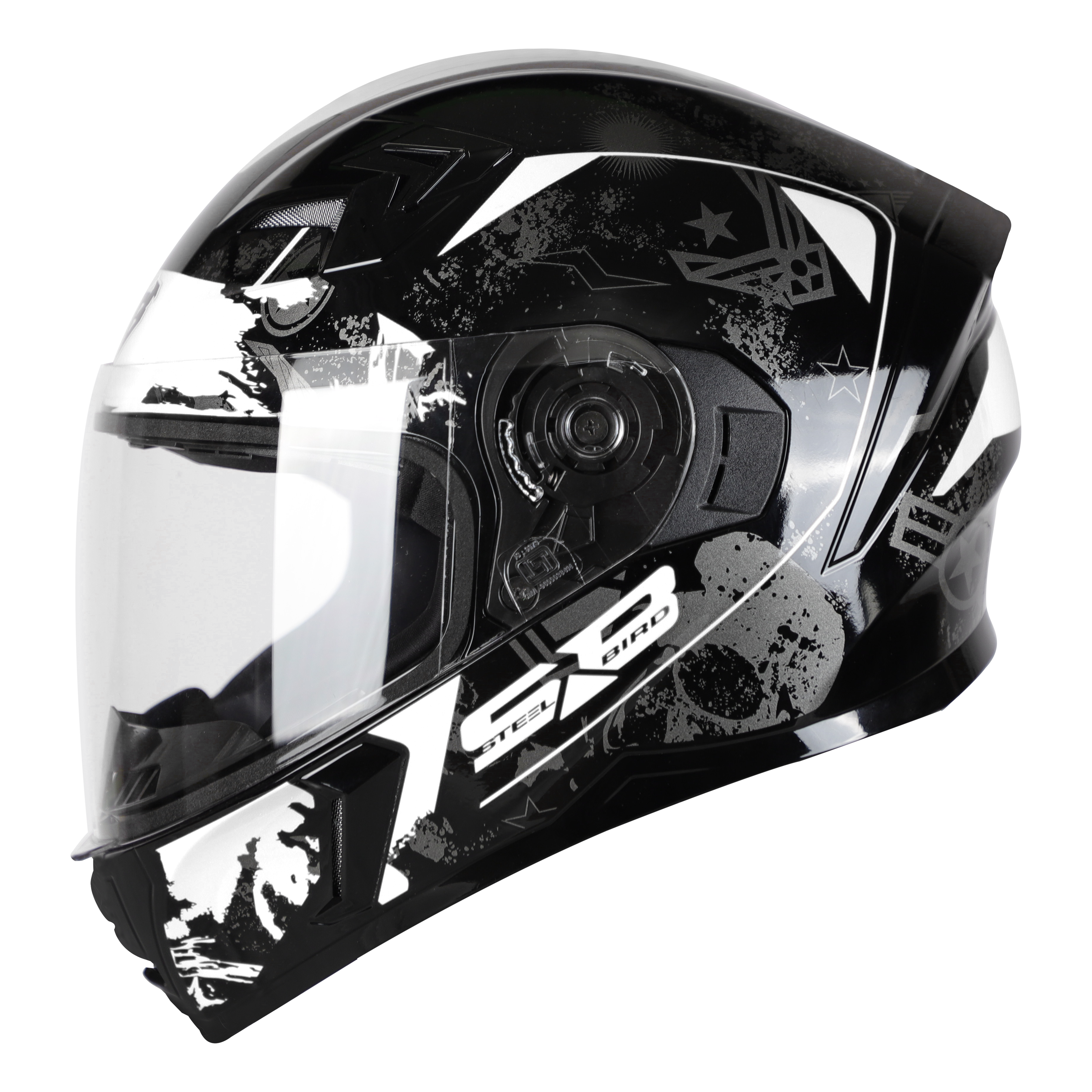 SBA-21 COMBAT GLOSSY BLACK WITH WHITE ( WITH LONG CHEEK PAD INTERIOR)