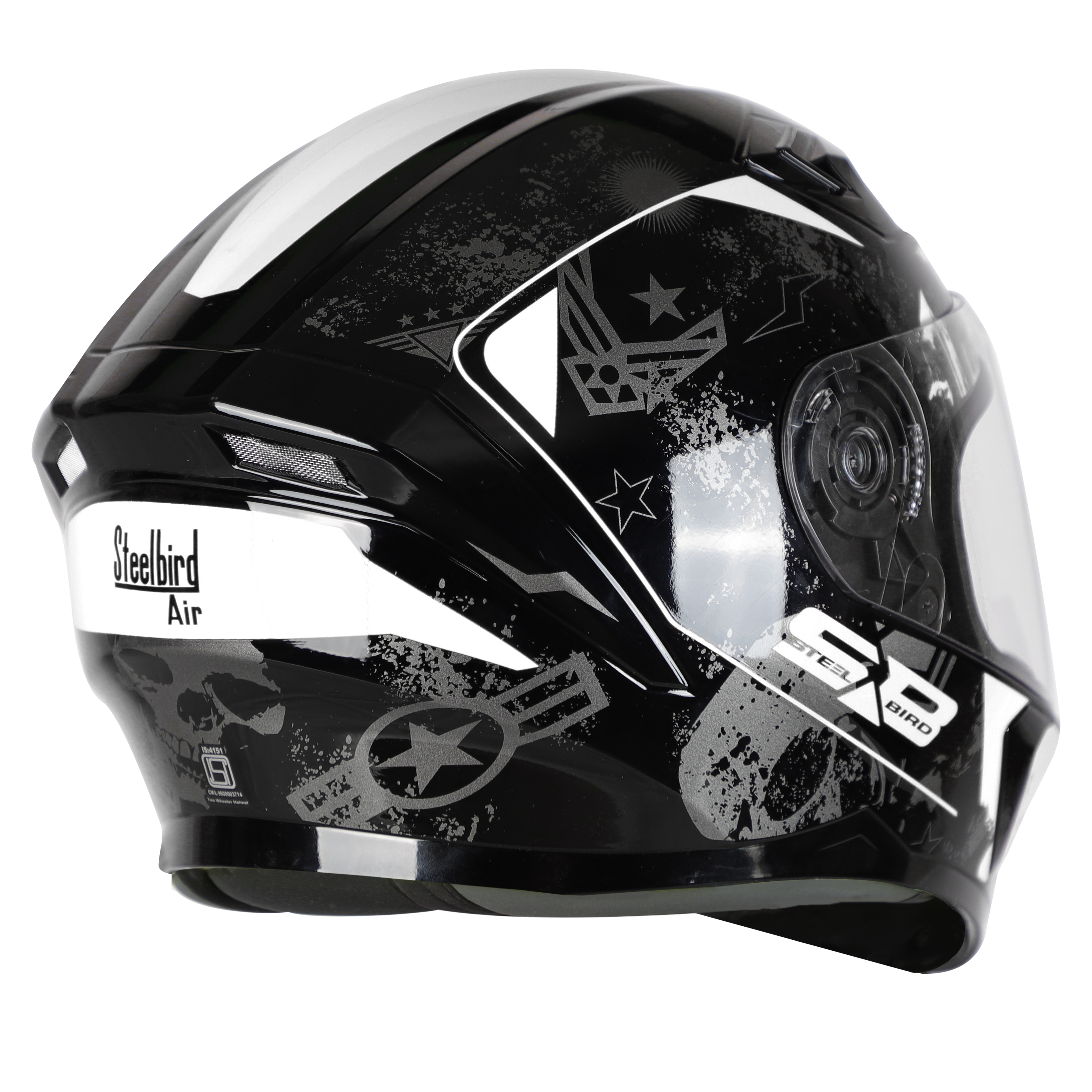 SBA-21 COMBAT GLOSSY BLACK WITH WHITE ( WITH LONG CHEEK PAD INTERIOR)
