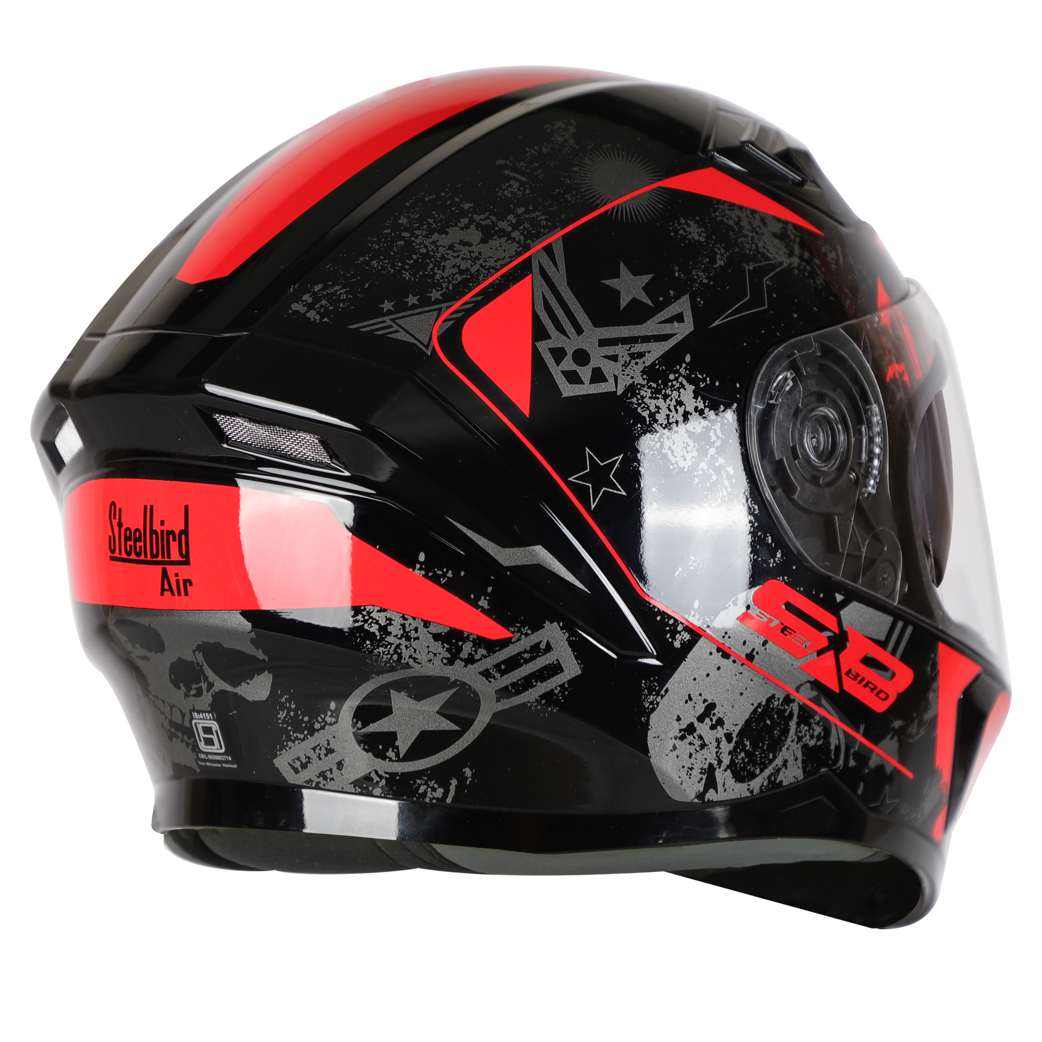 SBA-21 COMBAT GLOSSY BLACK WITH RED (WITH INNER SUN SHIELD & LONG CHEEK PAD INTERIOR)