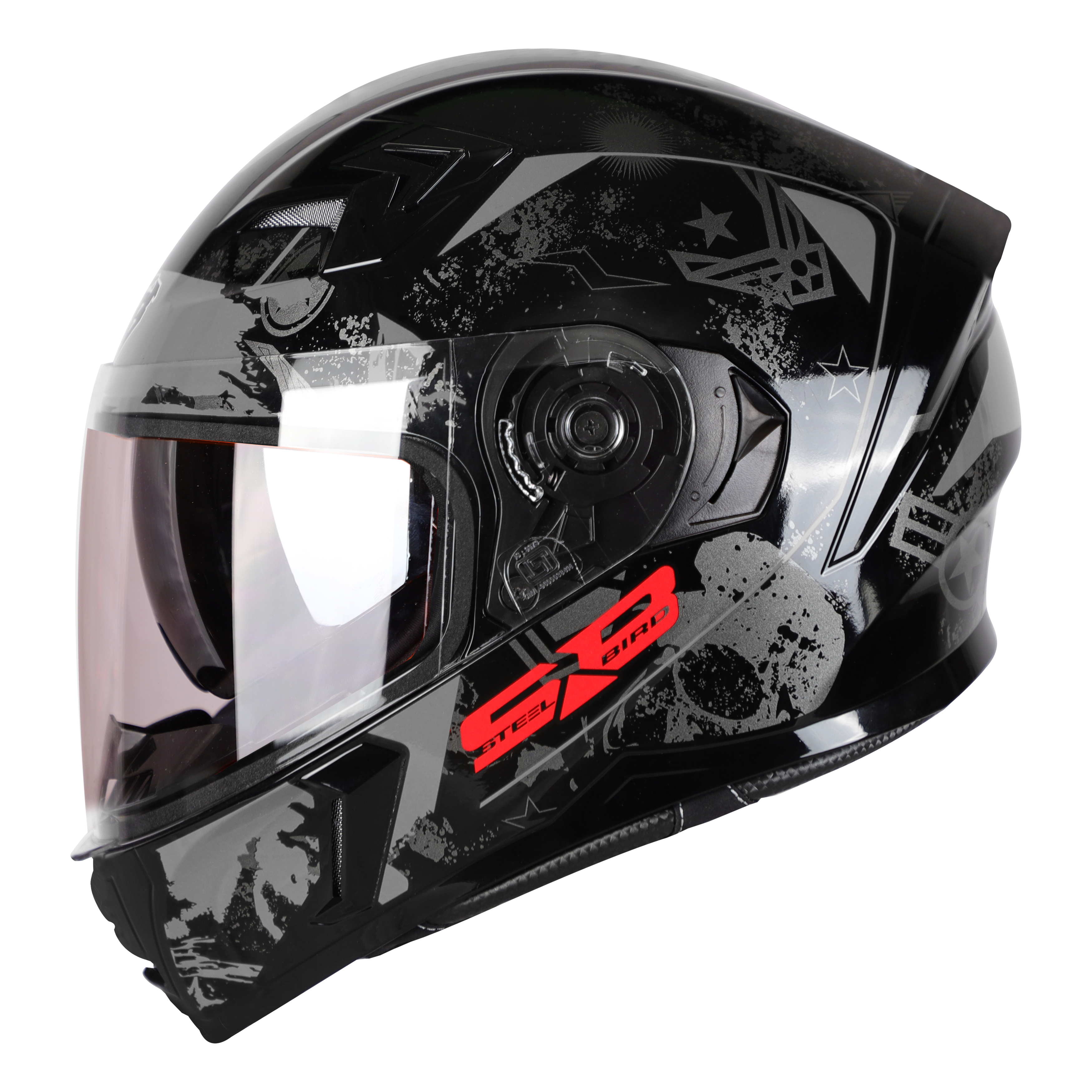 SBA-21 COMBAT GLOSSY BLACK WITH GREY (WITH IINNER SHIELD & HIGH-END INTERIOR)
