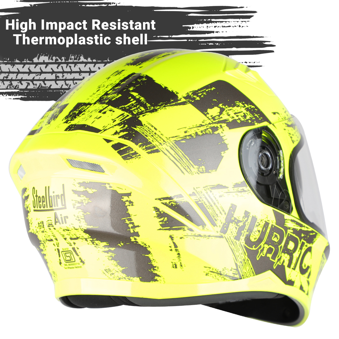 Steelbird SBA-21 Hurricane ISI Certified Full Face Graphic Helmet With Inner Sun Shield (Glossy Neon Grey)