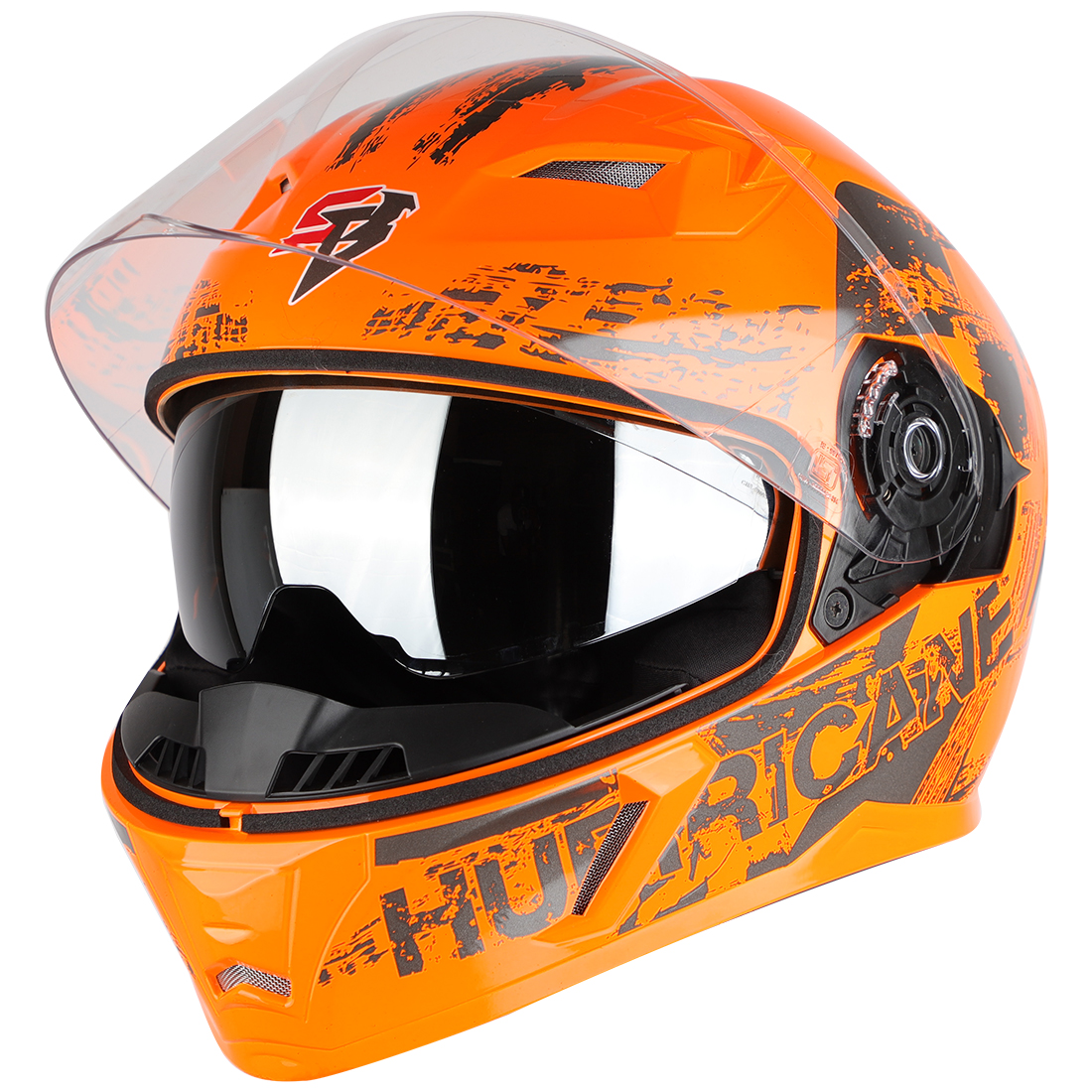 Steelbird SBA-21 Hurricane ISI Certified Full Face Graphic Helmet With Inner Sun Shield (Glossy Orange Grey)