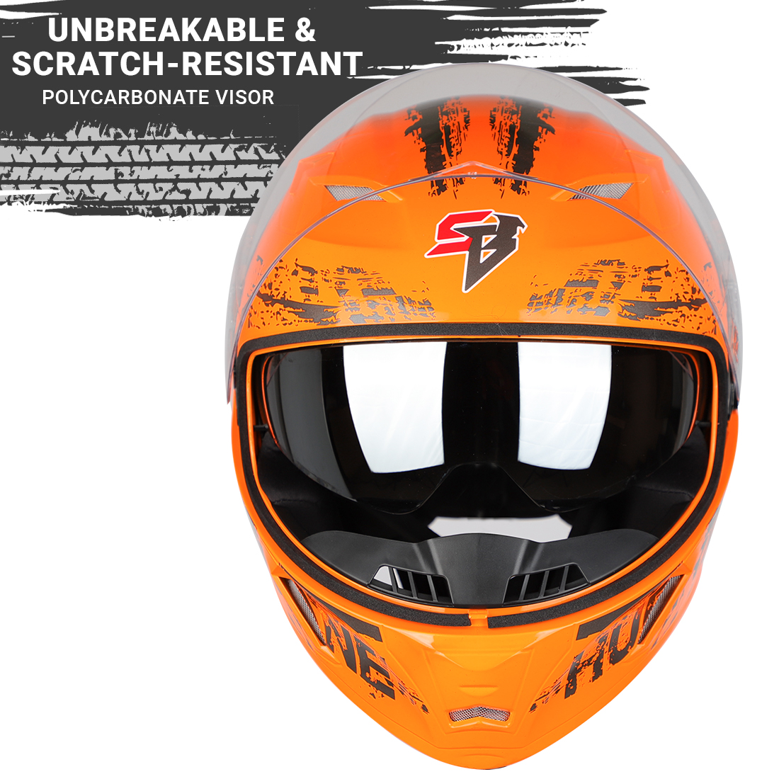 Steelbird SBA-21 Hurricane ISI Certified Full Face Graphic Helmet With Inner Sun Shield (Glossy Orange Grey)