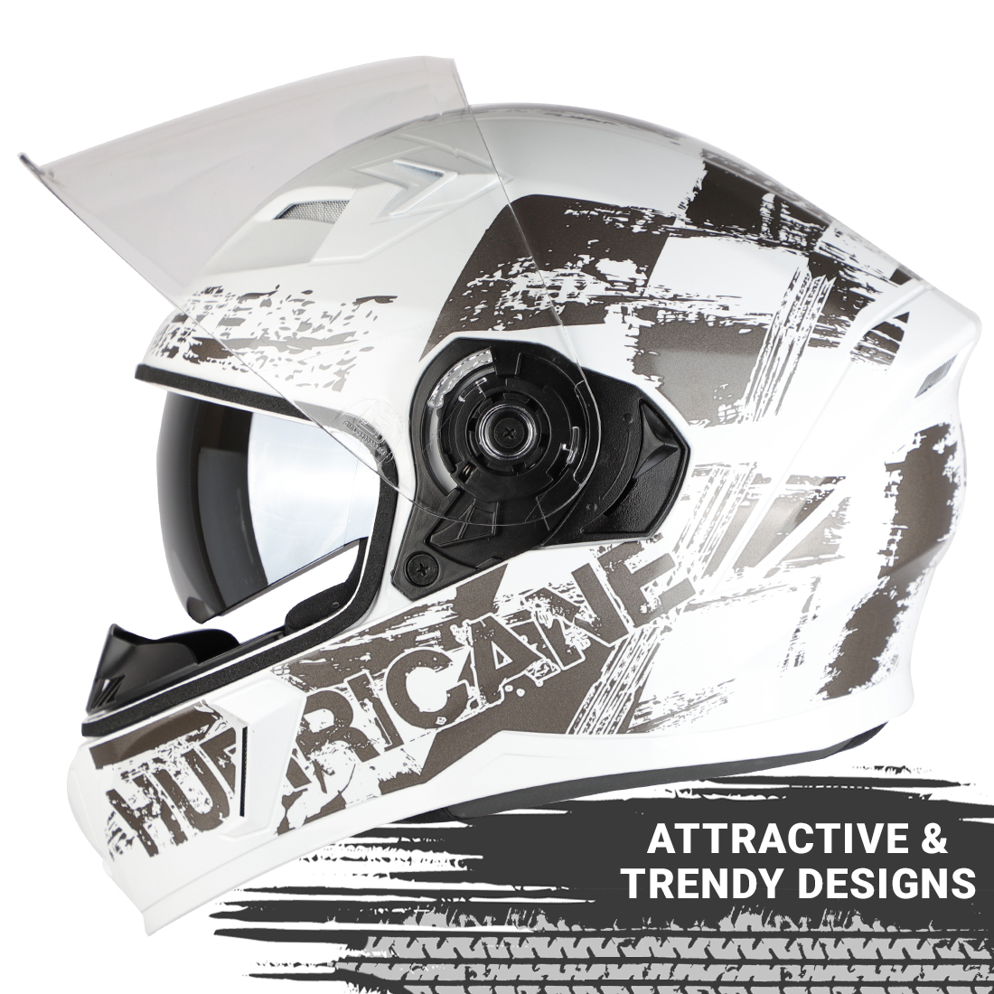 Steelbird SBA-21 Hurricane ISI Certified Full Face Graphic Helmet With Inner Sun Shield (Glossy White Grey)