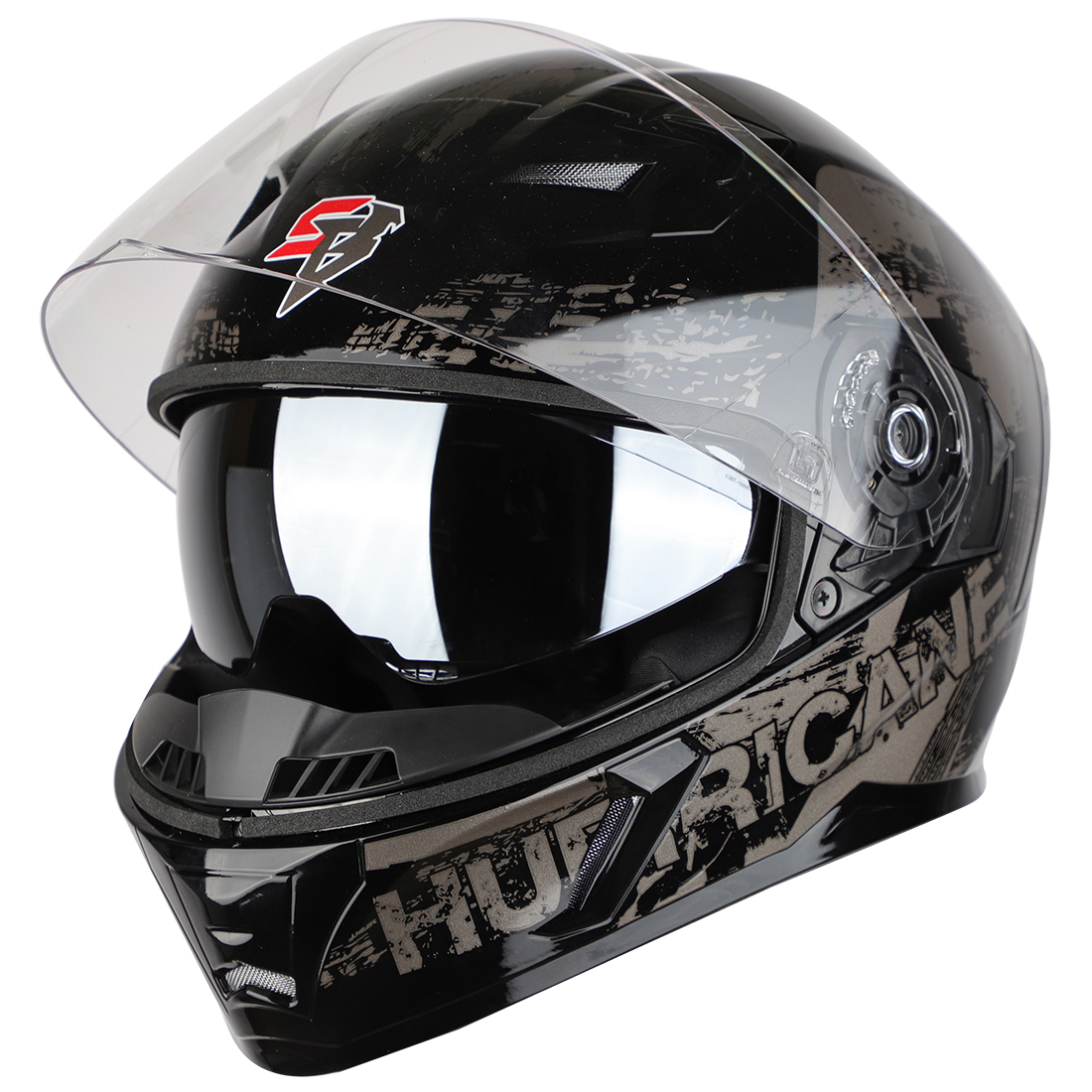 Steelbird SBA-21 Hurricane ISI Certified Full Face Graphic Helmet With Inner Sun Shield (Glossy Black Grey)
