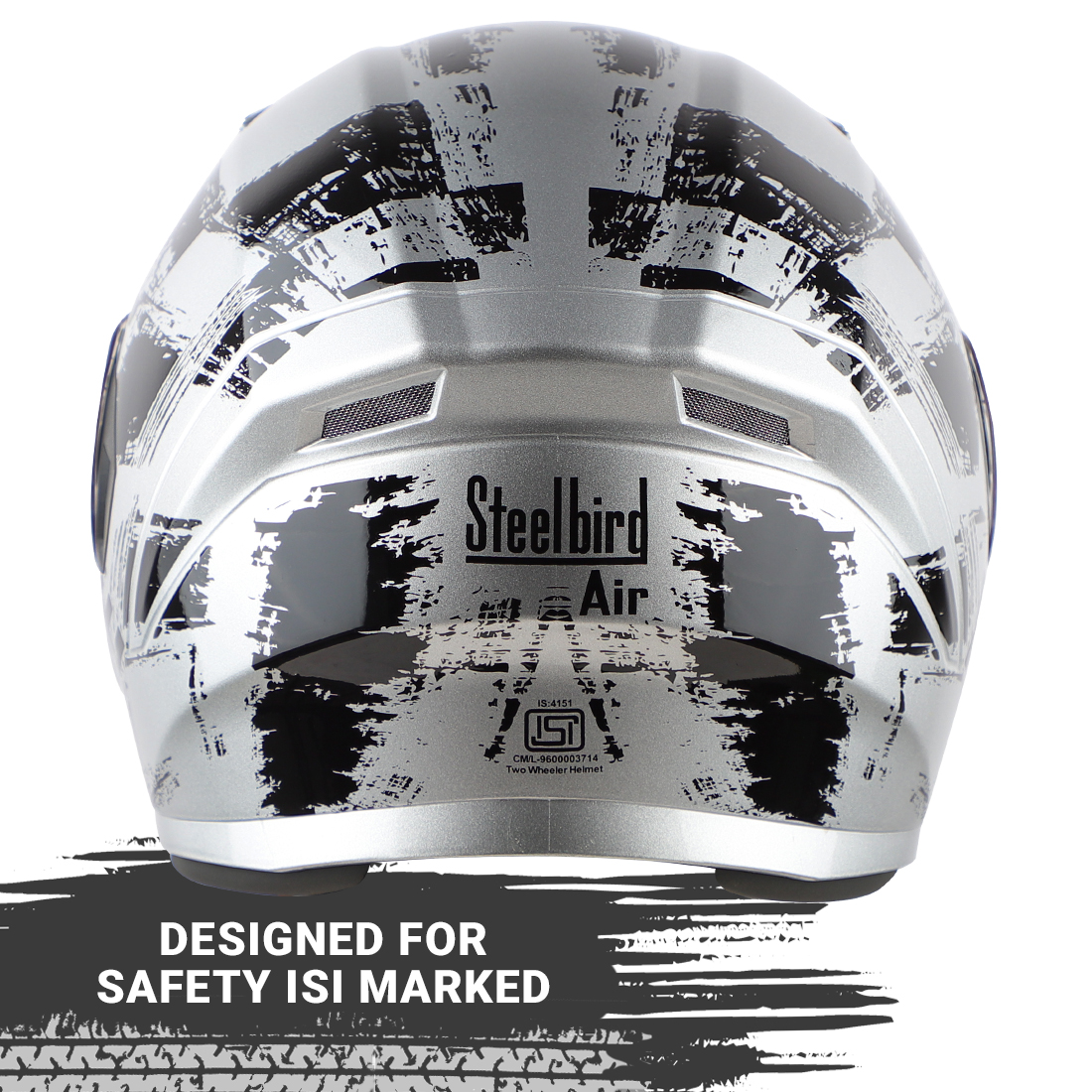 Steelbird SBA-21 Hurricane ISI Certified Full Face Graphic Helmet With Inner Sun Shield (Glossy Silver Black)
