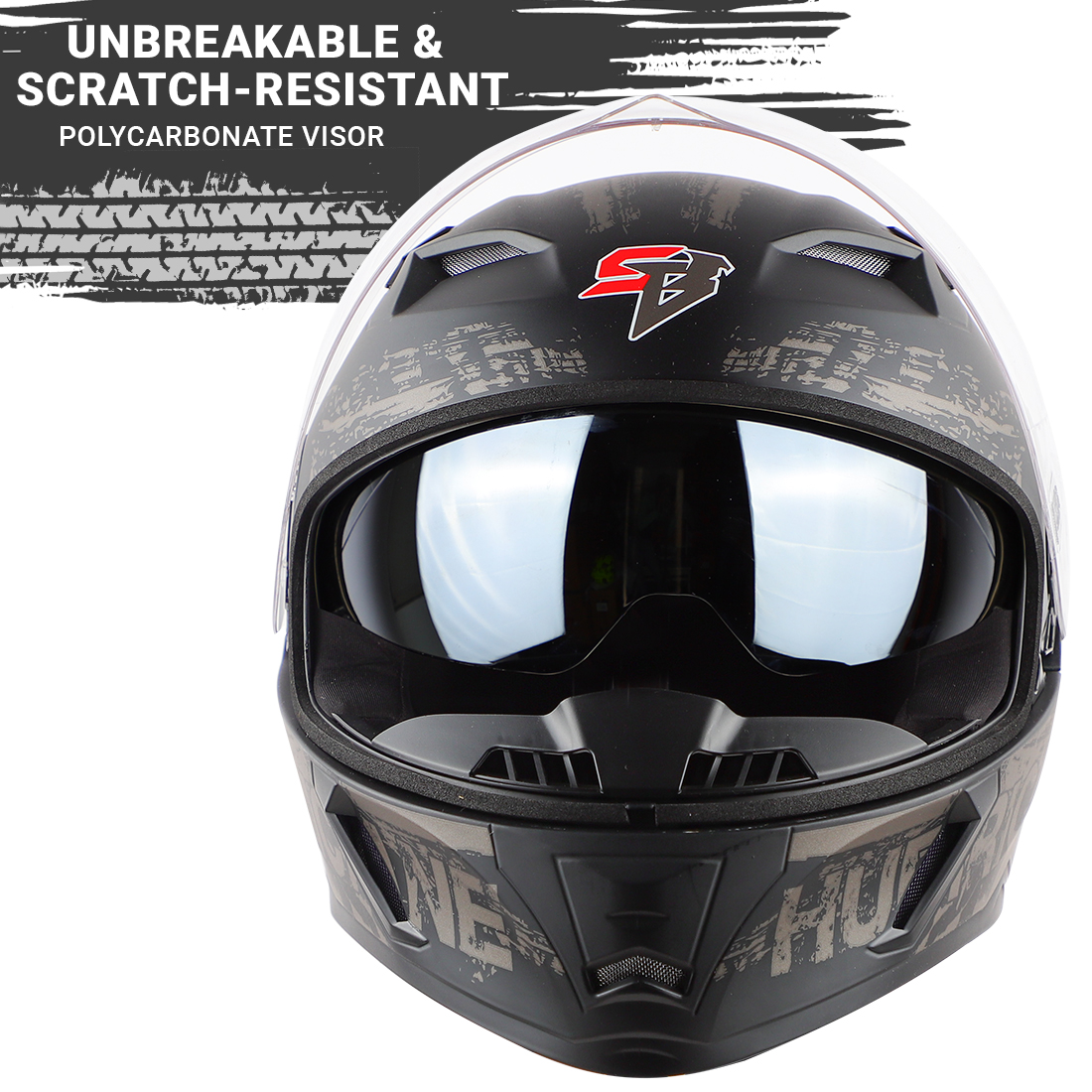 Steelbird SBA-21 Hurricane ISI Certified Full Face Graphic Helmet With Inner Sun Shield (Matt Black Grey)