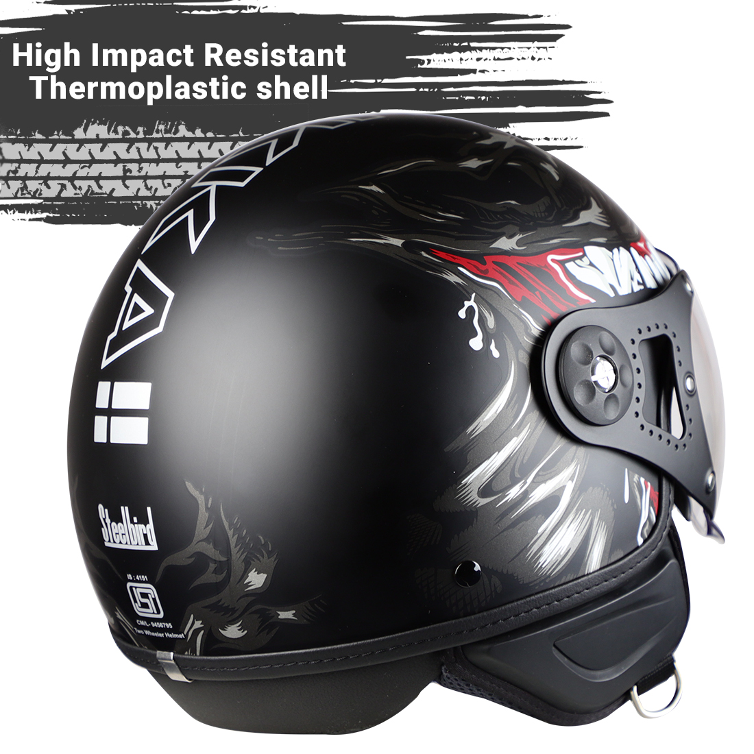 Steelbird Kukka K-2 VALEC ISI Certified Open Face Helmet (Matt Black Grey)