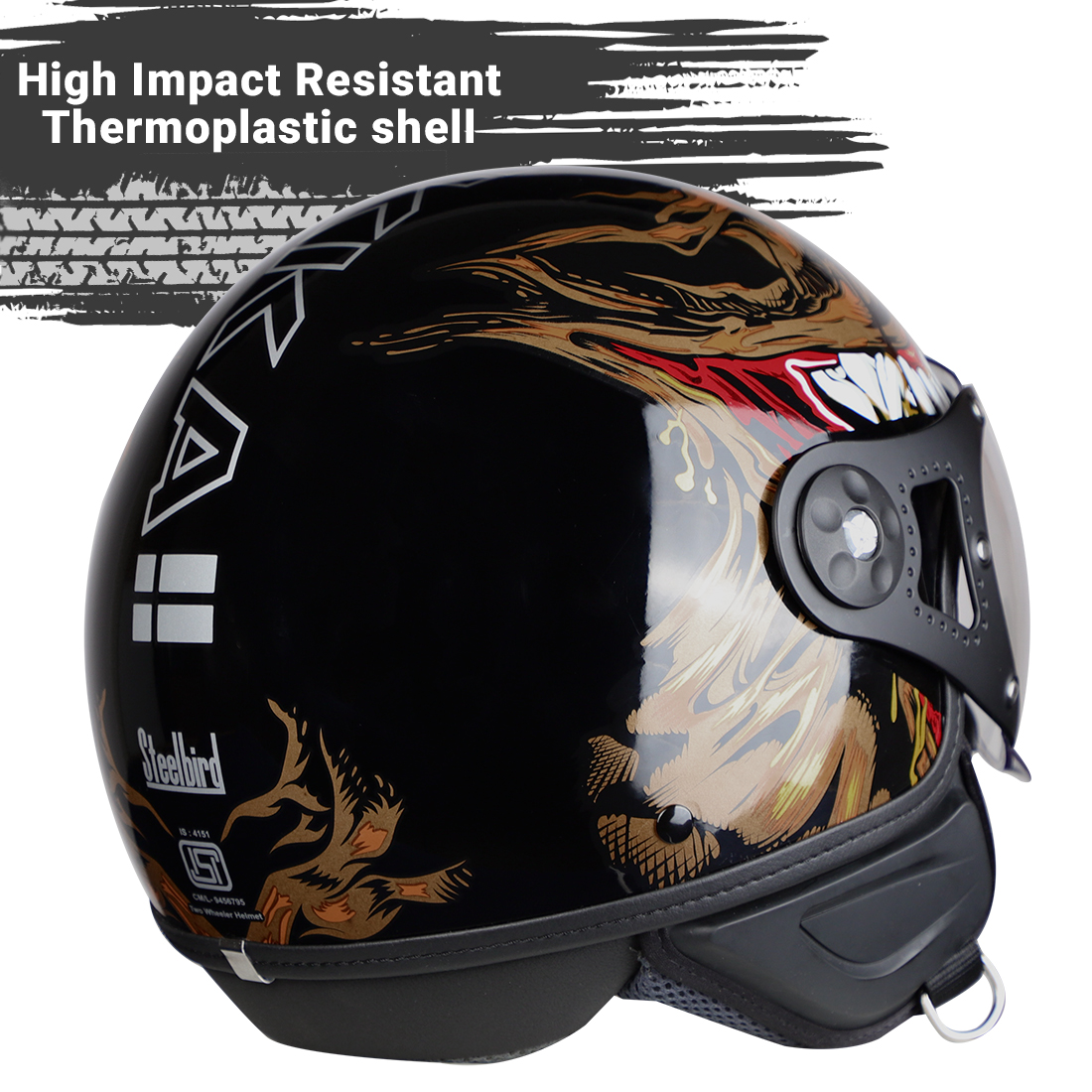 Steelbird Kukka K-2 VALEC ISI Certified Open Face Helmet (Glossy Black Grey)