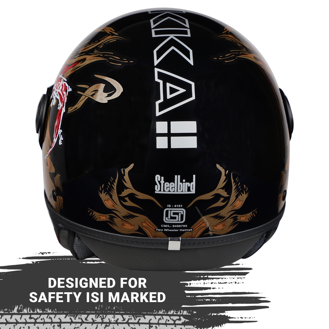 Steelbird Kukka K-2 VALEC ISI Certified Open Face Helmet (Glossy Black Desert Storm)
