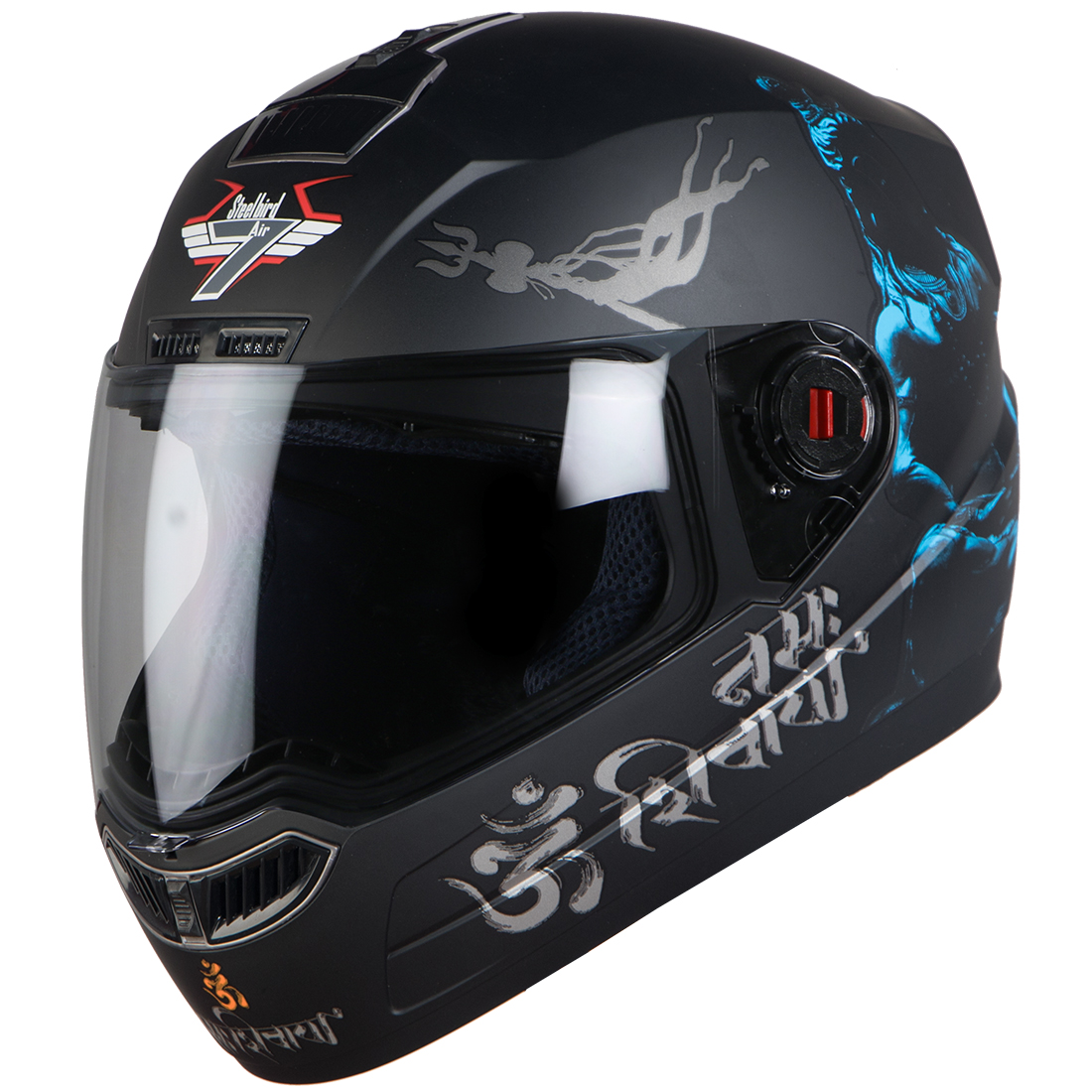 Steelbird SBA-1 Mahadev Full Face ISI Certified Graphic Helmet (Matt Black Blue with Clear Visor)