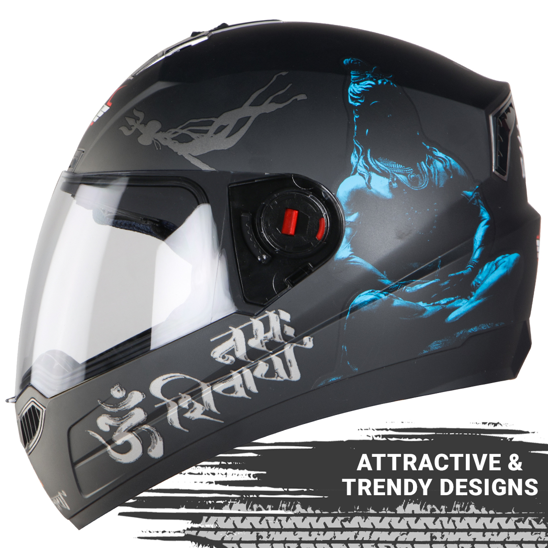 Steelbird SBA-1 Mahadev Full Face ISI Certified Graphic Helmet (Matt Black Blue With Clear Visor)