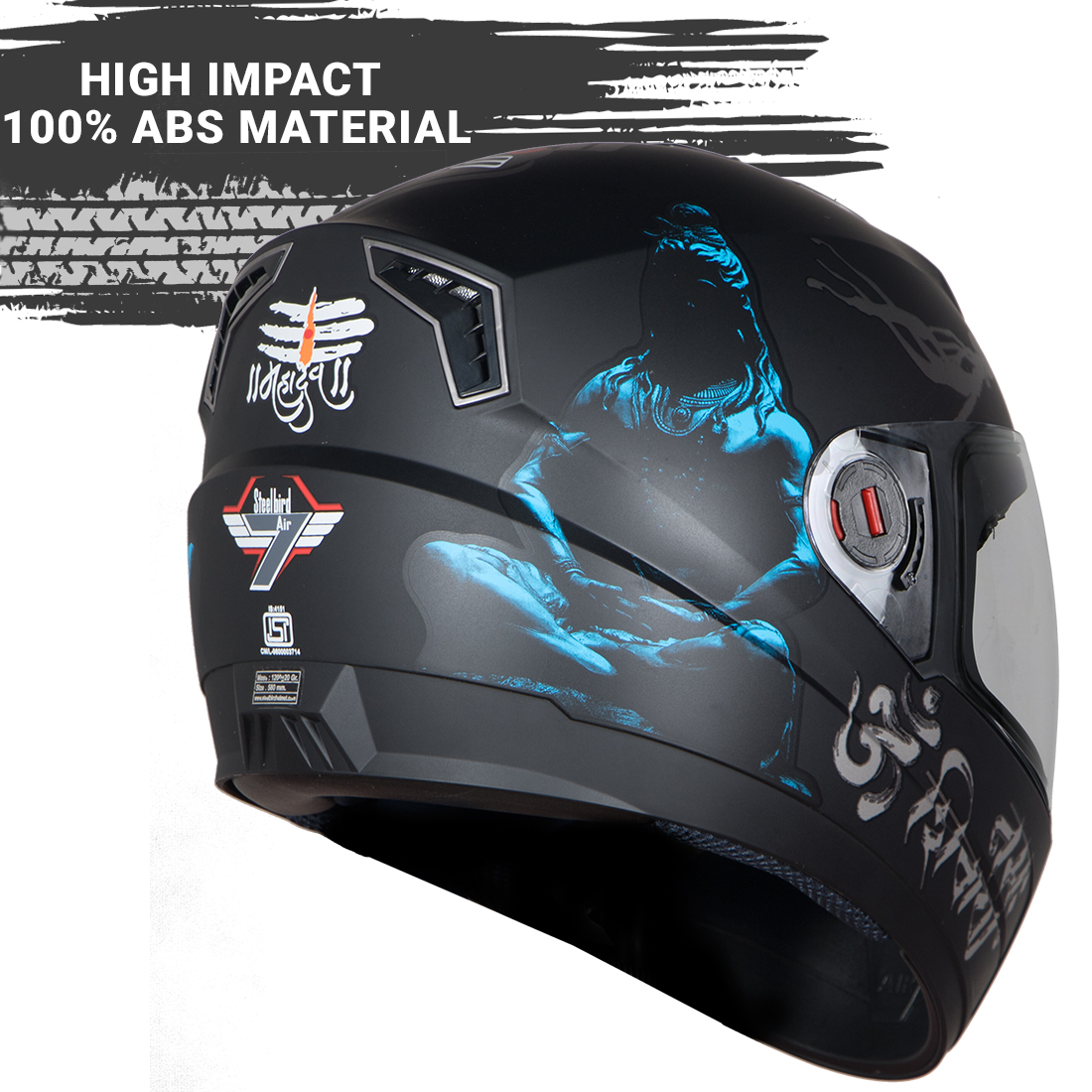 Steelbird SBA-1 Mahadev Full Face ISI Certified Graphic Helmet (Matt Black Blue With Clear Visor)