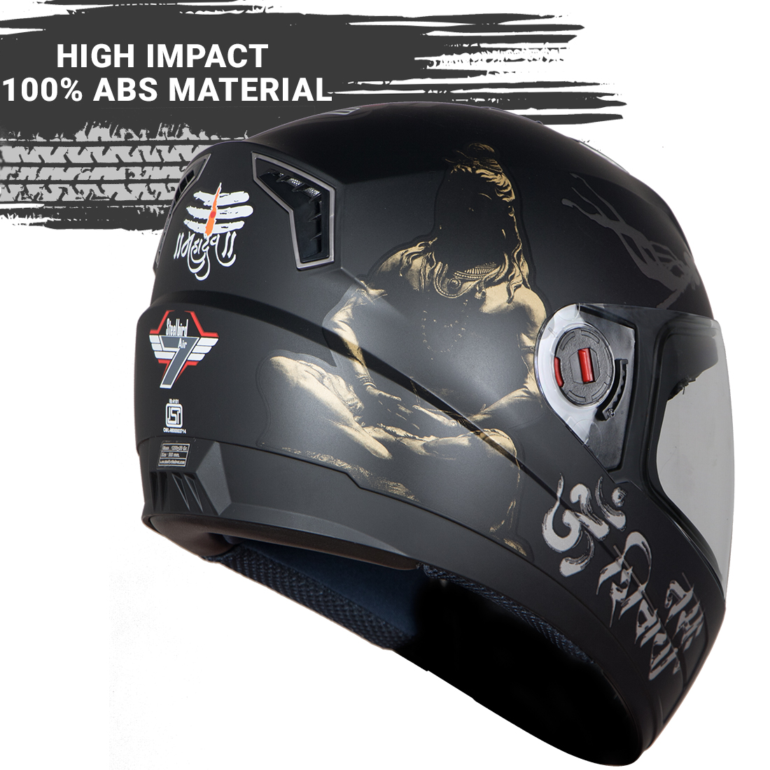Steelbird SBA-1 Mahadev Full Face ISI Certified Graphic Helmet (Matt Black Gold With Clear Visor)