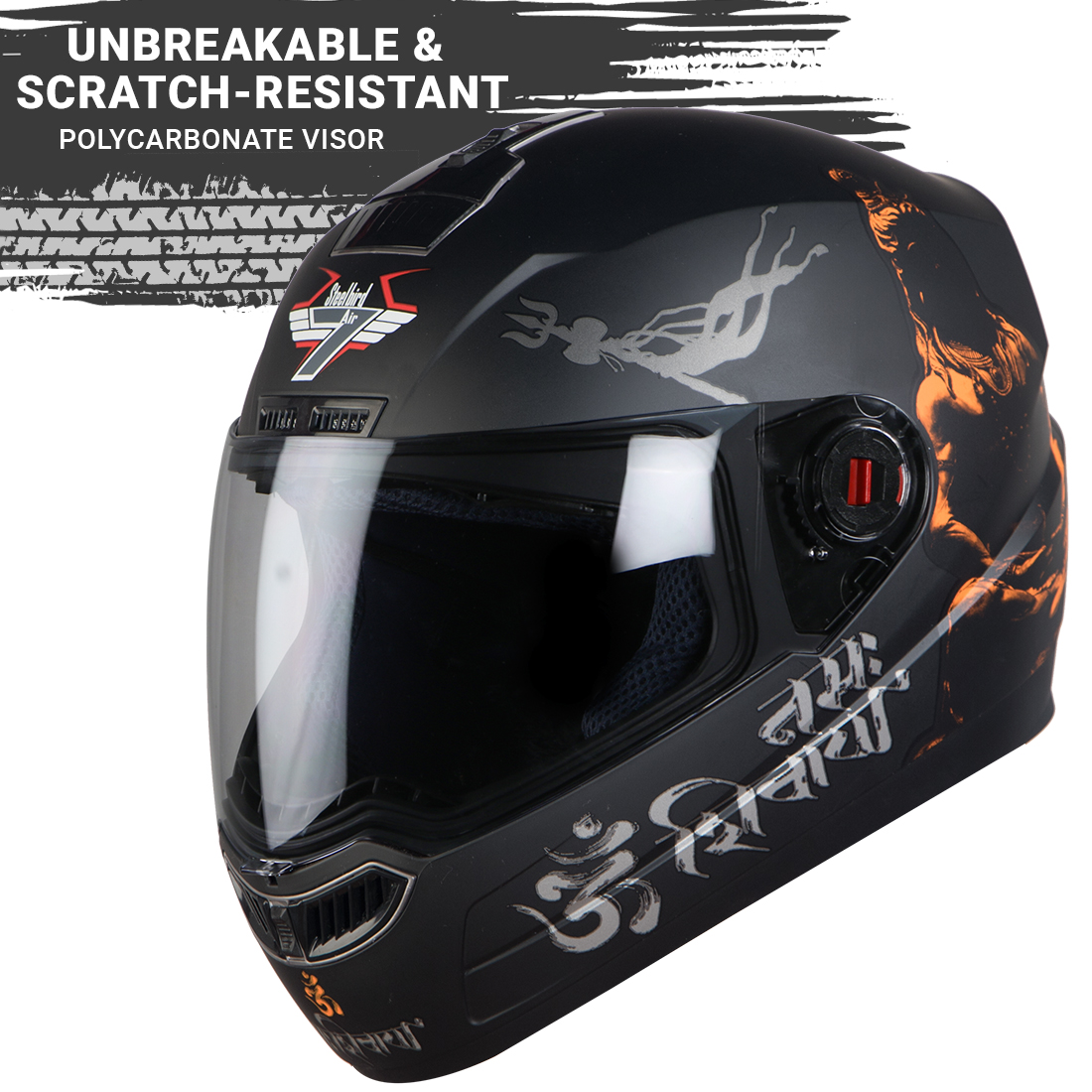 Steelbird SBA-1 Mahadev Full Face ISI Certified Graphic Helmet (Matt Black Orange With Clear Visor)