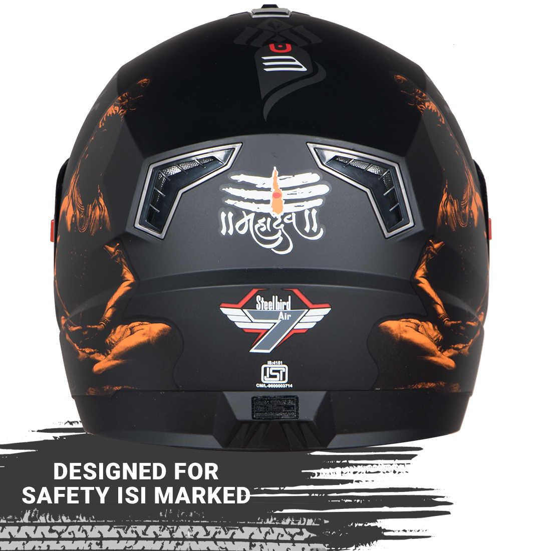 Steelbird SBA-1 Mahadev Full Face ISI Certified Graphic Helmet (Matt Black Orange With Clear Visor)