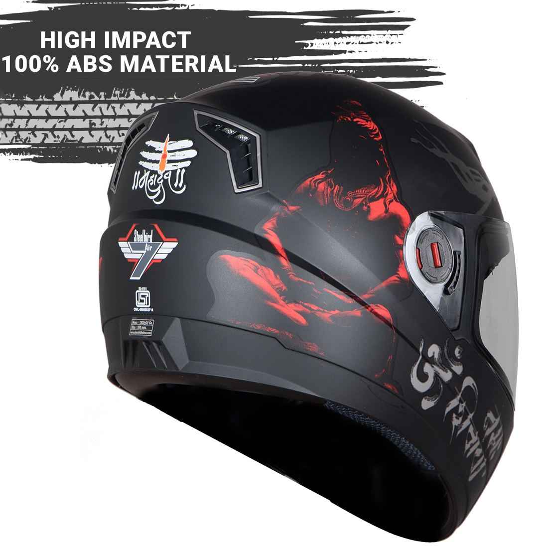 Steelbird SBA-1 Mahadev Full Face ISI Certified Graphic Helmet (Matt Black Red With Clear Visor)