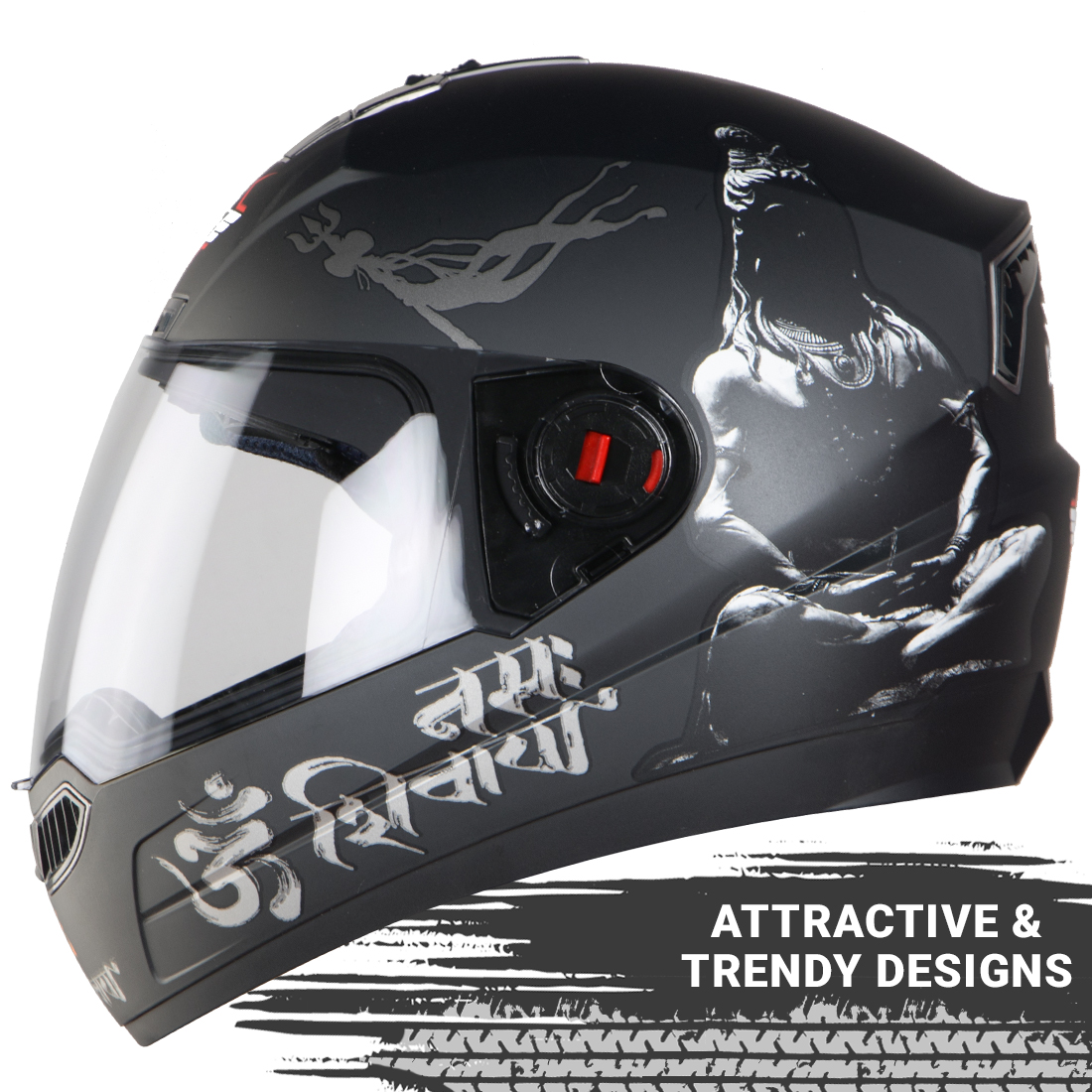 Steelbird SBA-1 Mahadev Full Face ISI Certified Graphic Helmet (Matt Black White With Clear Visor)