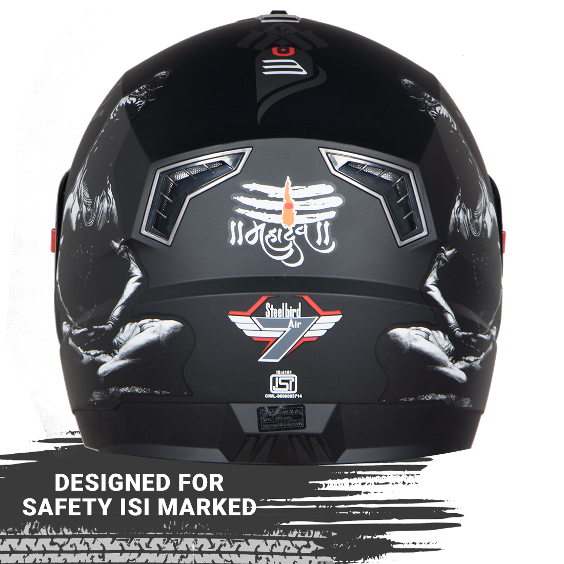 Steelbird SBA-1 Mahadev Full Face ISI Certified Graphic Helmet (Matt Black White With Clear Visor)
