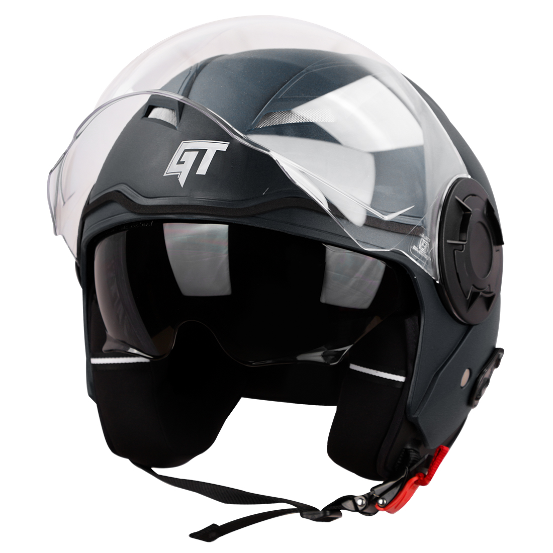 Steelbird GT Dashing ISI Certified Open Face Helmet For Men And Women With Inner Sun Shield ( Dual Visor Mechanism ) (Dashing Black)