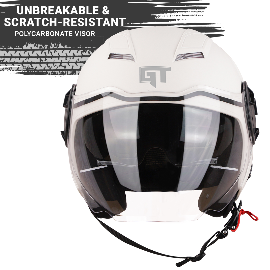 Steelbird GT Dashing ISI Certified Open Face Helmet For Men And Women With Inner Sun Shield ( Dual Visor Mechanism ) (Dashing White)