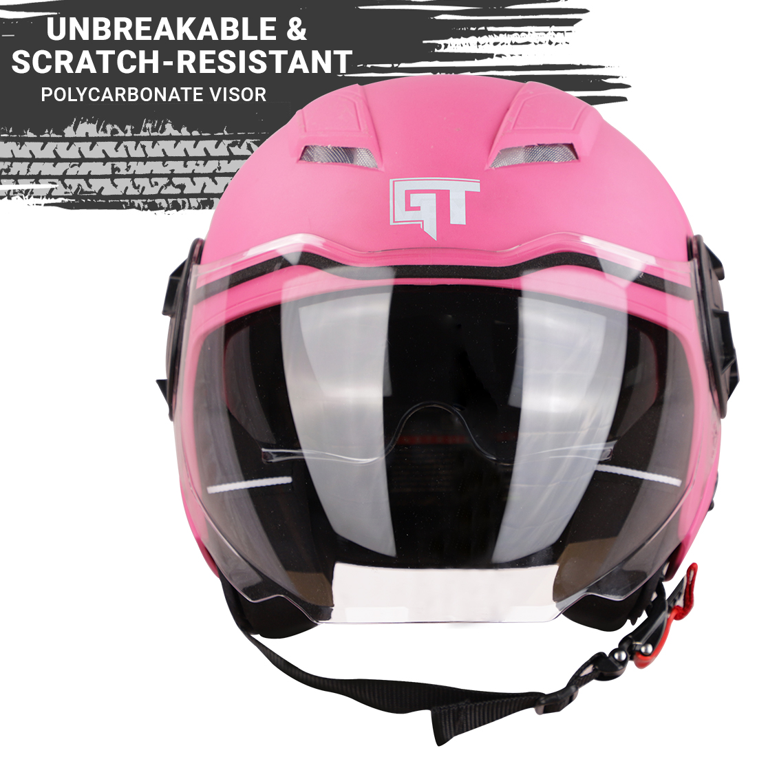 Steelbird GT Dashing ISI Certified Open Face Helmet For Men And Women With Inner Sun Shield ( Dual Visor Mechanism ) (Dashing Pink)