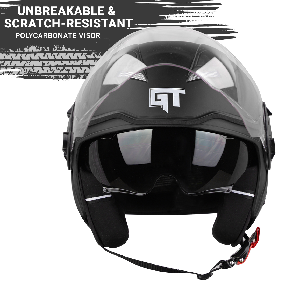 Steelbird GT ISI Certified Open Face Helmet For Men And Women With Inner Sun Shield ( Dual Visor Mechanism ) (Matt Black)