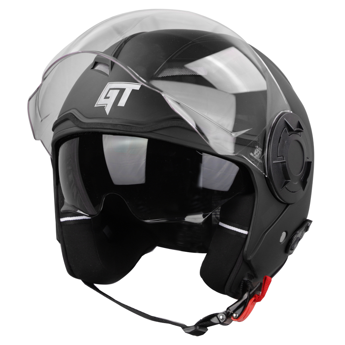 Steelbird GT ISI Certified Open Face Helmet For Men And Women With Inner Sun Shield ( Dual Visor Mechanism ) (Glossy Black)