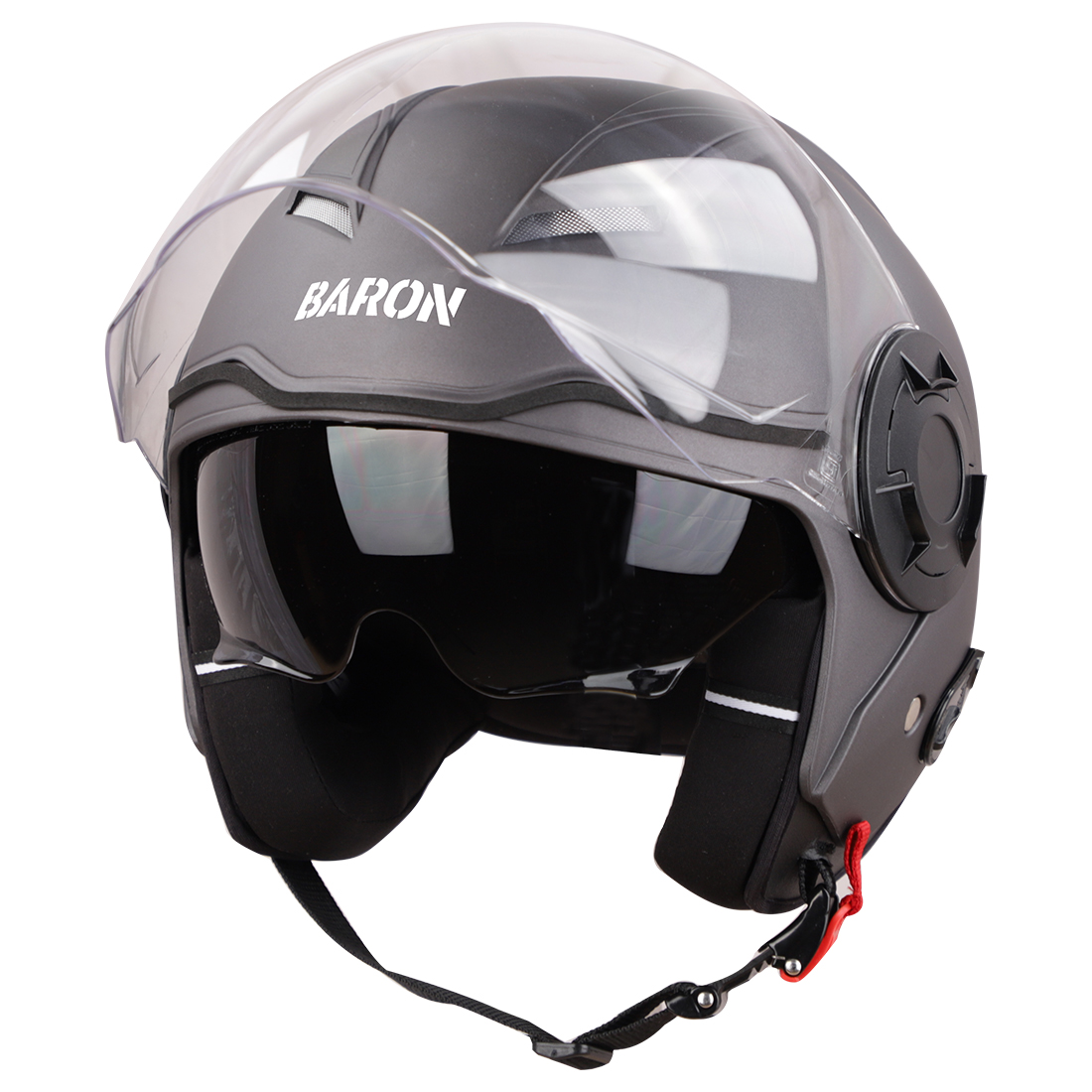 Steelbird GT ISI Certified Open Face Helmet for Men and Women with Inner Sun Shield ( Dual Visor Mechanism ) (Matt H.Grey)