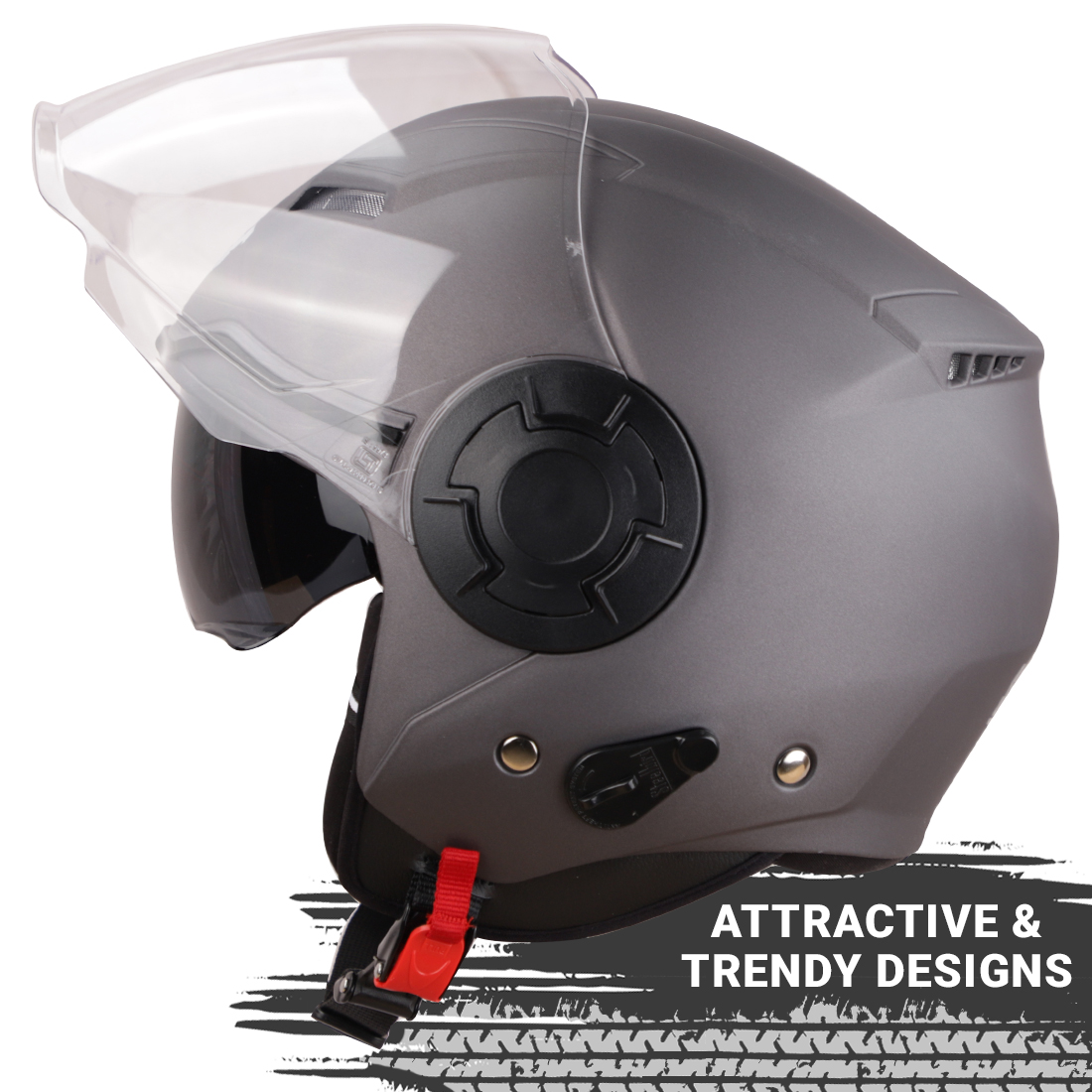Steelbird GT ISI Certified Open Face Helmet For Men And Women With Inner Sun Shield ( Dual Visor Mechanism ) (Matt H.Grey)