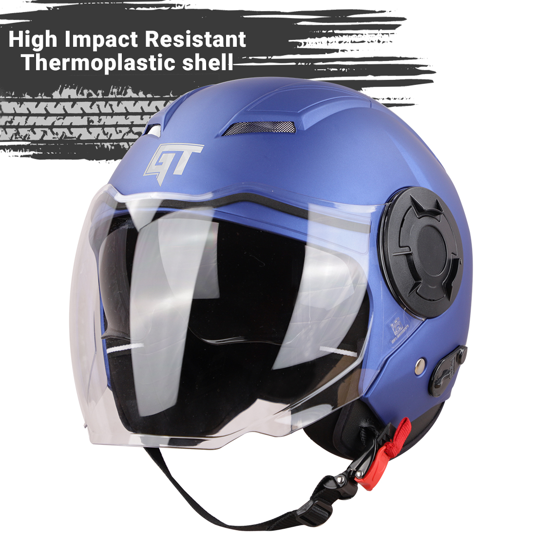 Steelbird GT ISI Certified Open Face Helmet For Men And Women With Inner Sun Shield ( Dual Visor Mechanism ) (Matt Y.Blue)