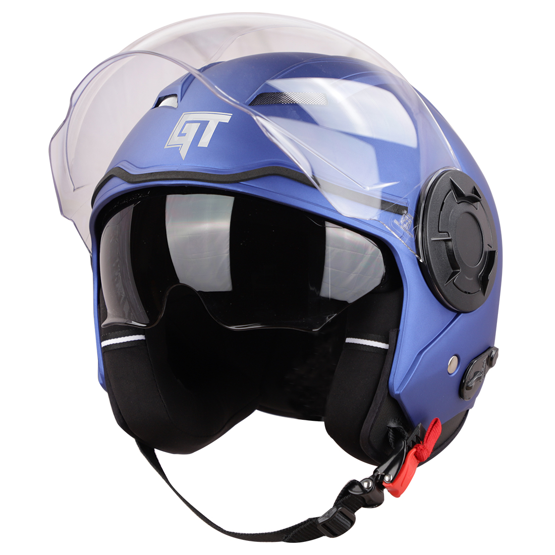 Steelbird GT ISI Certified Open Face Helmet For Men And Women With Inner Sun Shield ( Dual Visor Mechanism ) (Glossy Y.Blue)