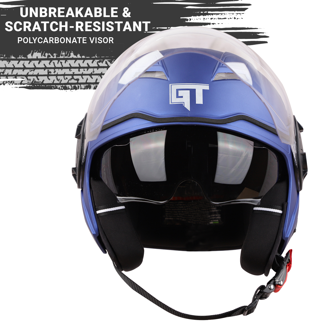 Steelbird GT ISI Certified Open Face Helmet For Men And Women With Inner Sun Shield ( Dual Visor Mechanism ) (Glossy Y.Blue)