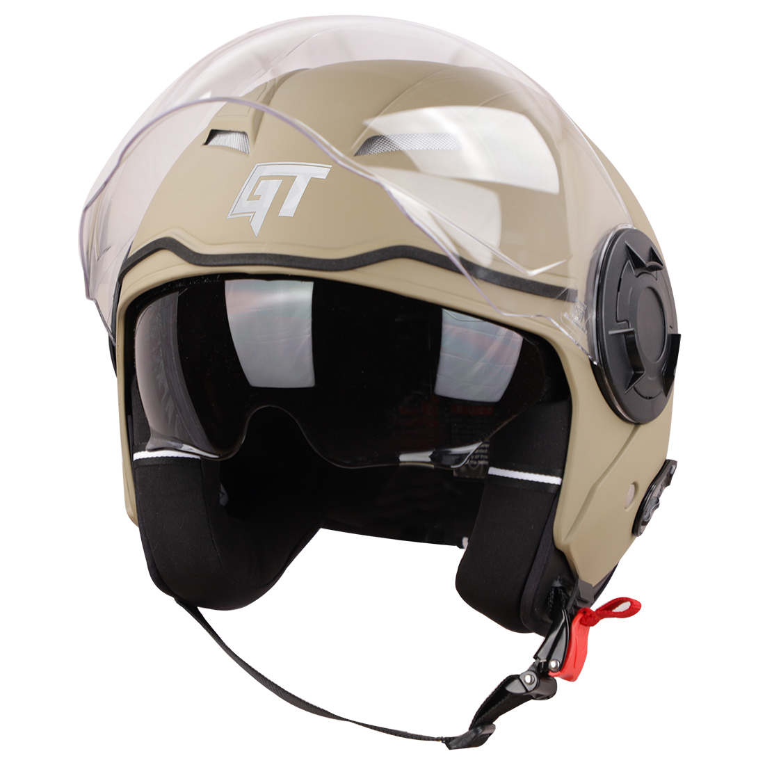 Steelbird GT ISI Certified Open Face Helmet For Men And Women With Inner Sun Shield ( Dual Visor Mechanism ) (Matt Desert Storm)