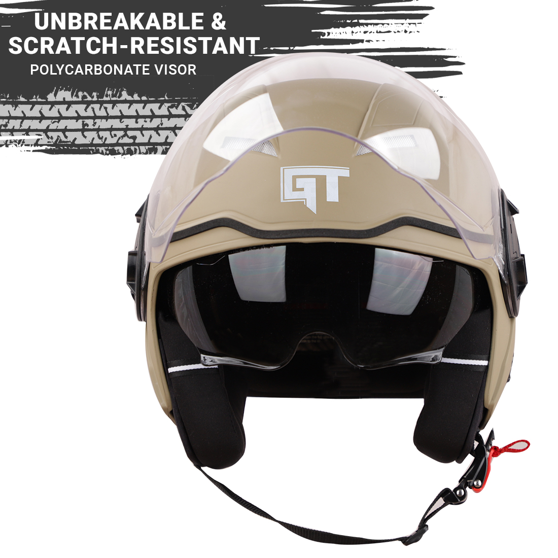 Steelbird GT ISI Certified Open Face Helmet For Men And Women With Inner Sun Shield ( Dual Visor Mechanism ) (Matt Desert Storm)