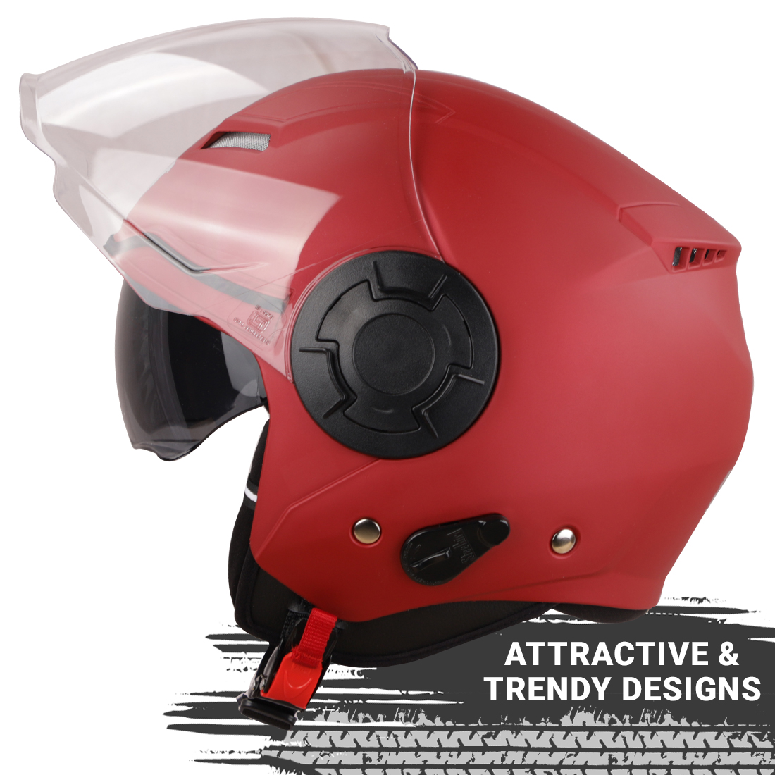 Steelbird GT ISI Certified Open Face Helmet For Men And Women With Inner Sun Shield ( Dual Visor Mechanism ) (Matt Maroon)