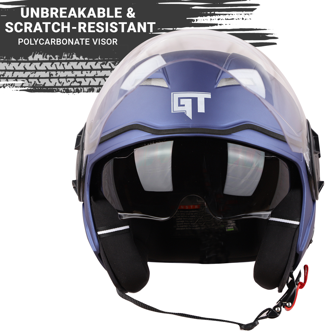 Steelbird GT ISI Certified Open Face Helmet For Men And Women With Inner Sun Shield ( Dual Visor Mechanism ) (Glossy H.Blue)