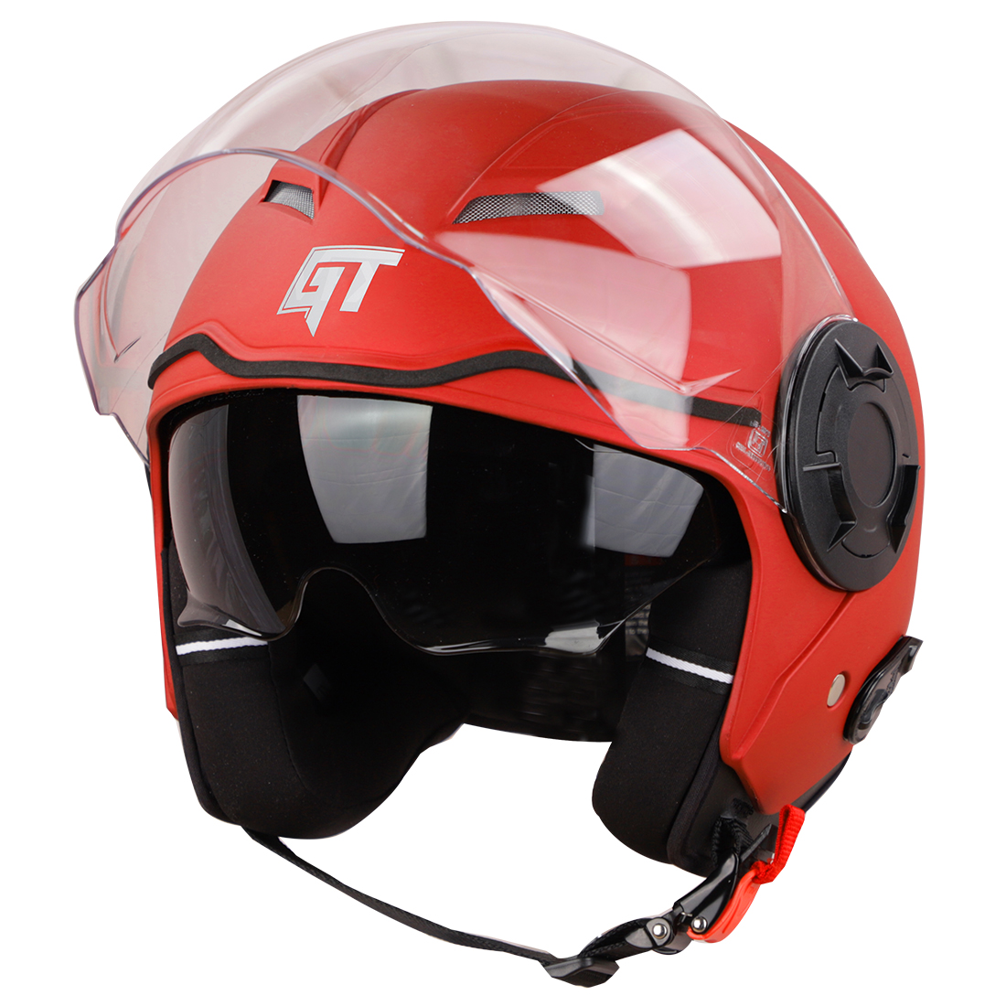 Steelbird GT ISI Certified Open Face Helmet For Men And Women With Inner Sun Shield ( Dual Visor Mechanism ) (Matt Sports Red)
