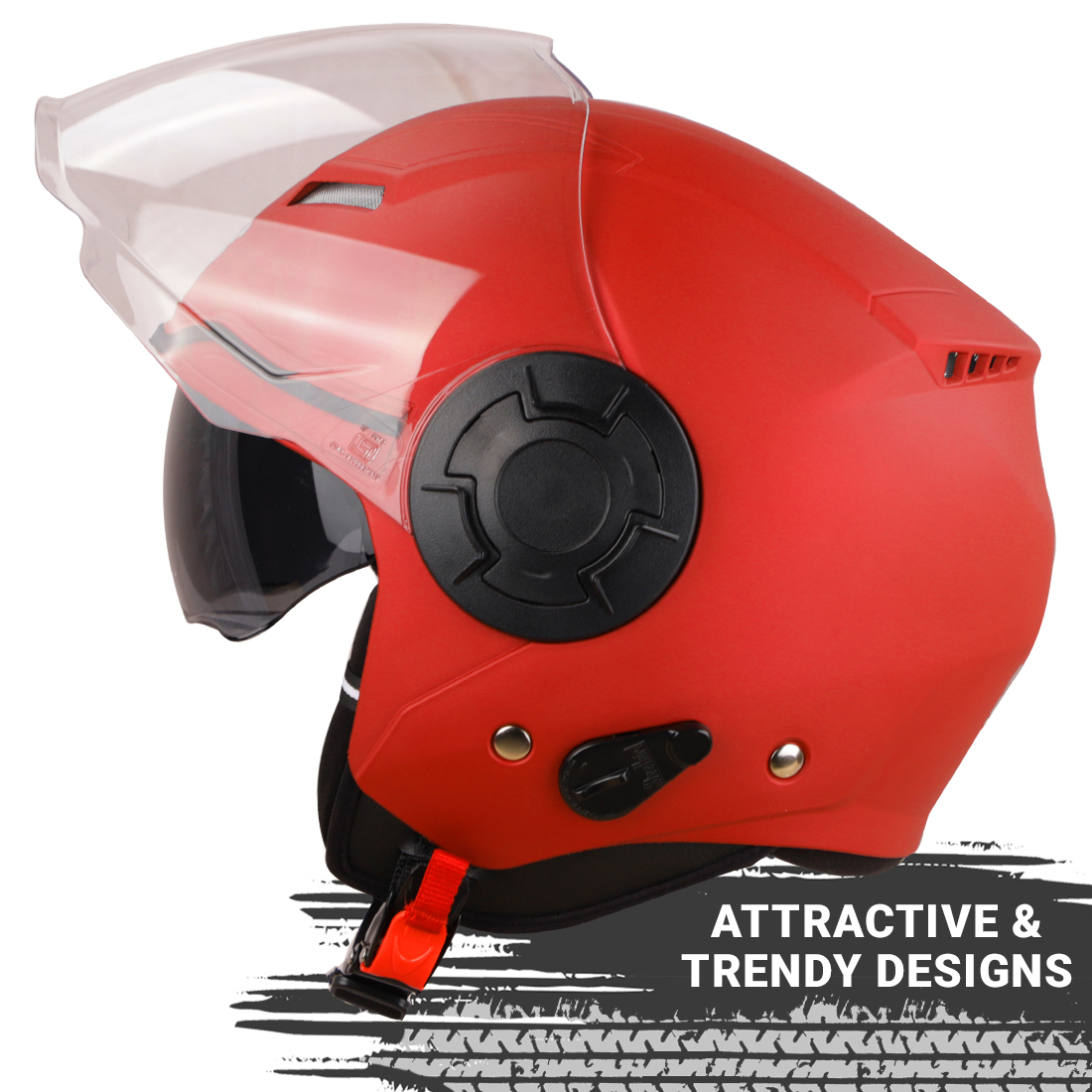 Steelbird GT ISI Certified Open Face Helmet For Men And Women With Inner Sun Shield ( Dual Visor Mechanism ) (Matt Sports Red)