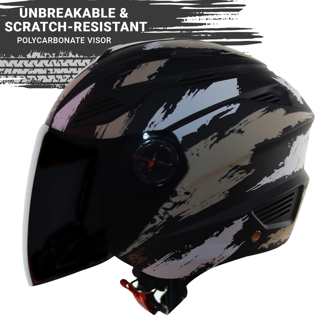 Steelbird SBA-6 7Wings Stroke Open Face Helmet In Matt Finish (Matt Black Desert Storm)