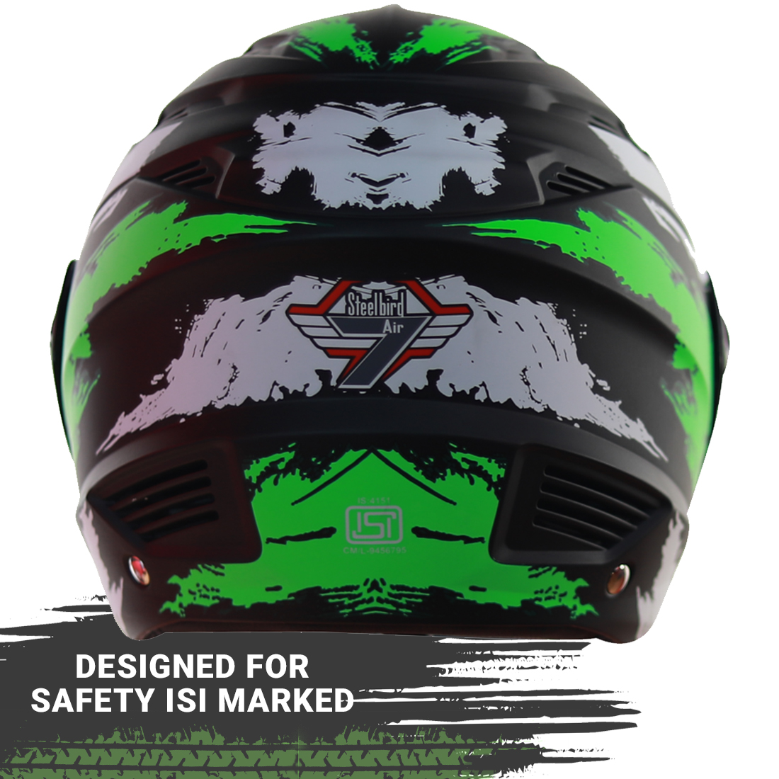 Steelbird SBA-6 7Wings Stroke Open Face Helmet In Matt Finish (Matt Black Green)