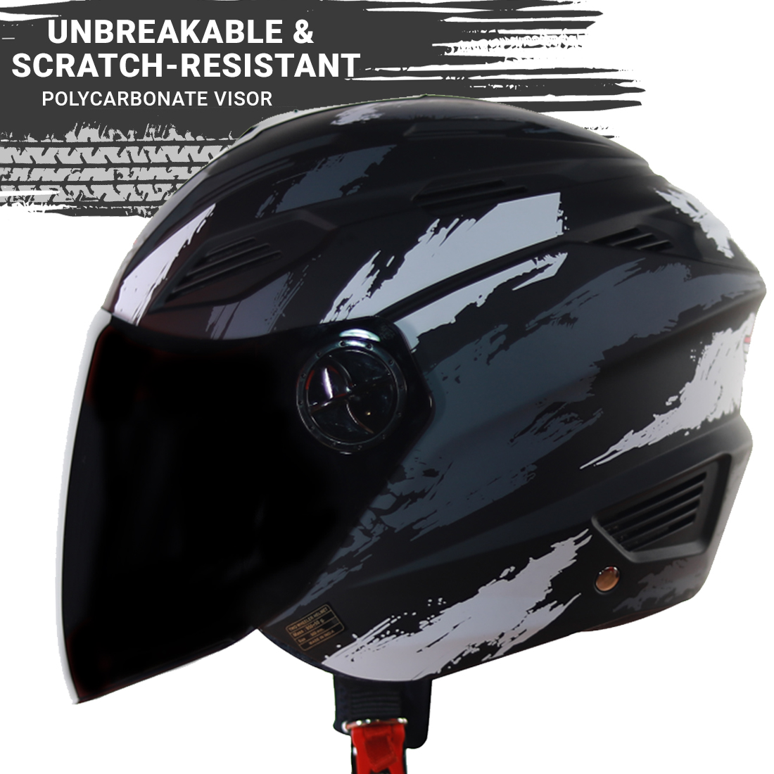Steelbird SBA-6 7Wings Stroke Open Face Helmet In Matt Finish (Matt Black Grey)